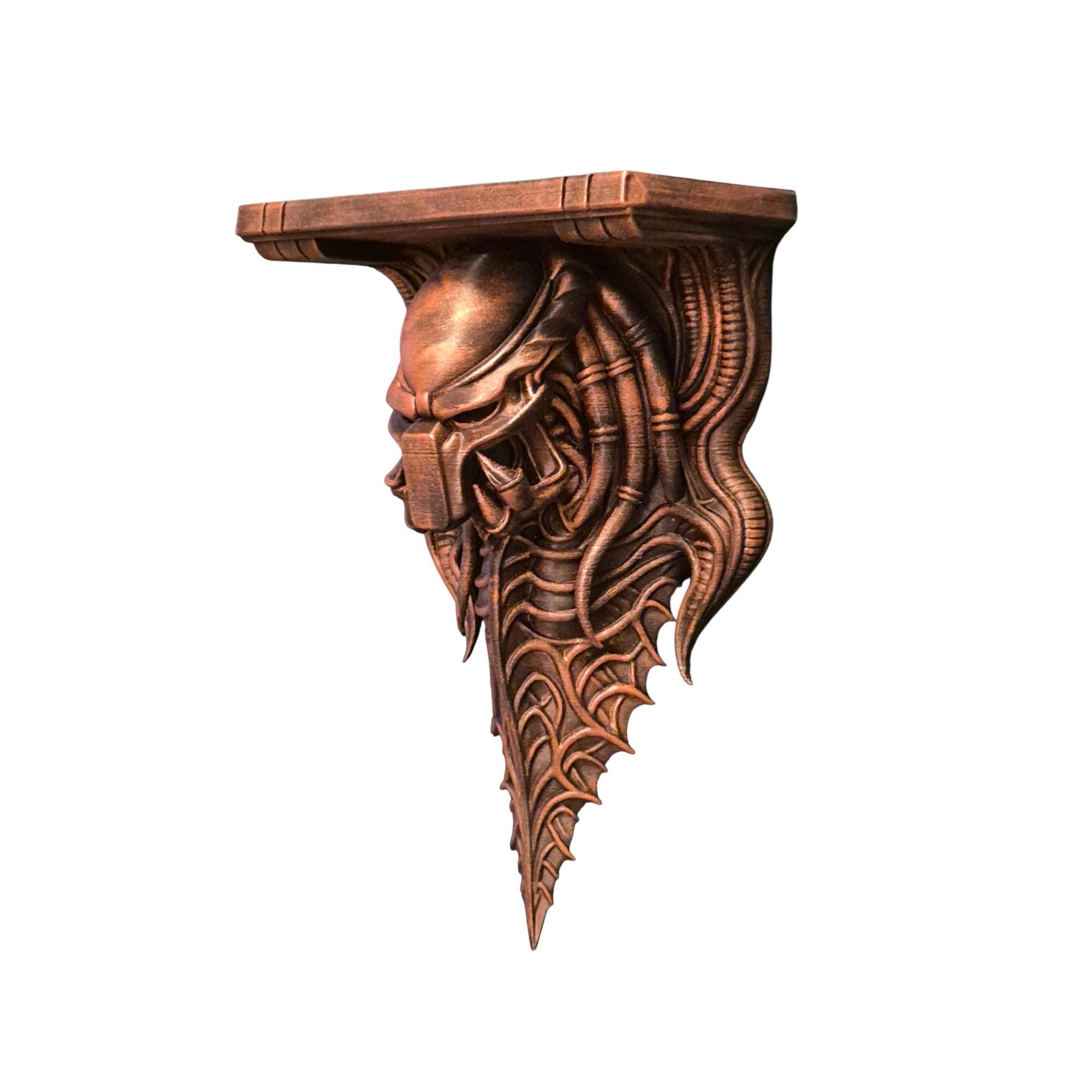 Predator Gothic Wall Shelf – Biomechanical Alien Bracket – Sci-Fi Horror Decor – Hand Painted Xenomorph Hunter Sculpture