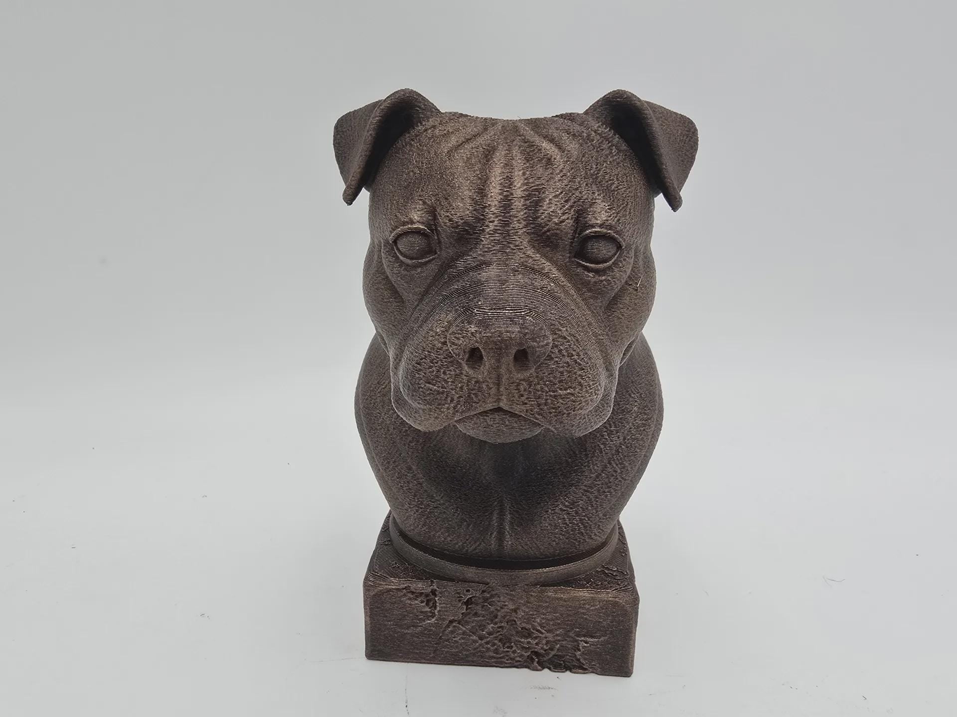 Bust of a american bully natural ears dog statue - home decor dog lover gift him her handpainted ornament