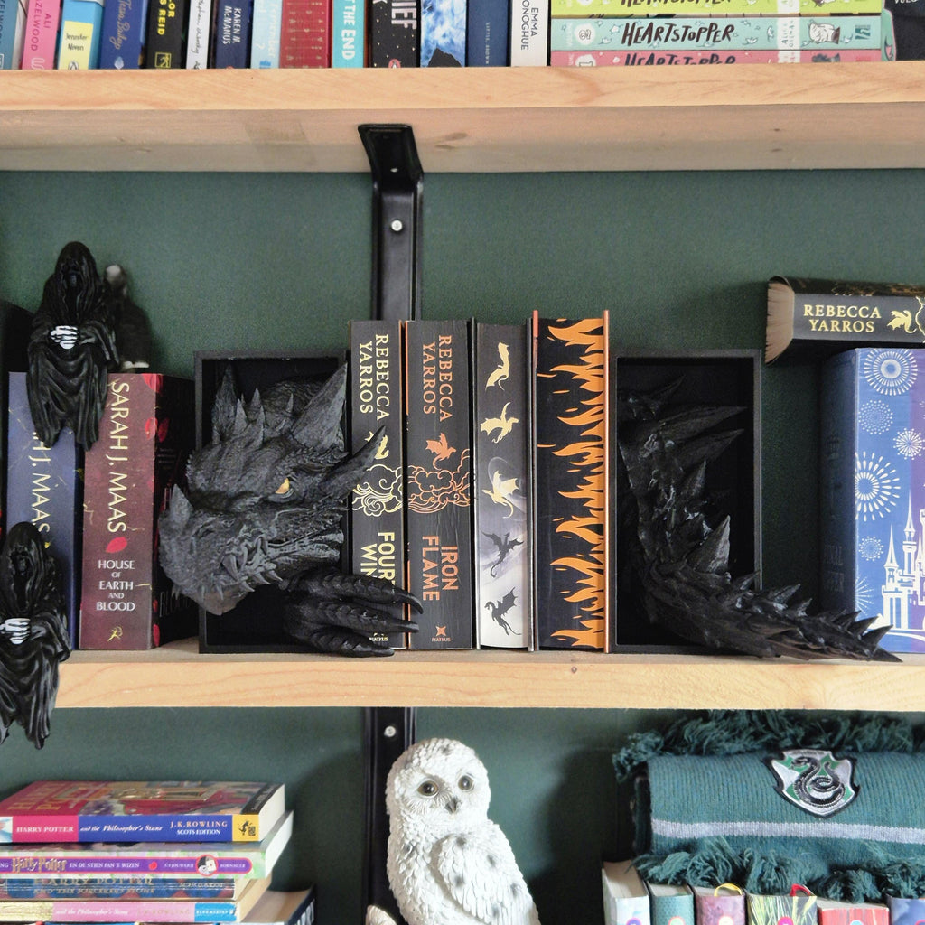 Black Dragon Head and Tail Book Nook & DnD DM Screen - 2-in-1 Fantasy Set forthwing onyxstorm decor gift
