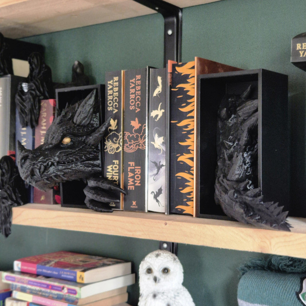 Black Dragon Head and Tail Book Nook & DnD DM Screen - 2-in-1 Fantasy Set forthwing onyxstorm decor gift