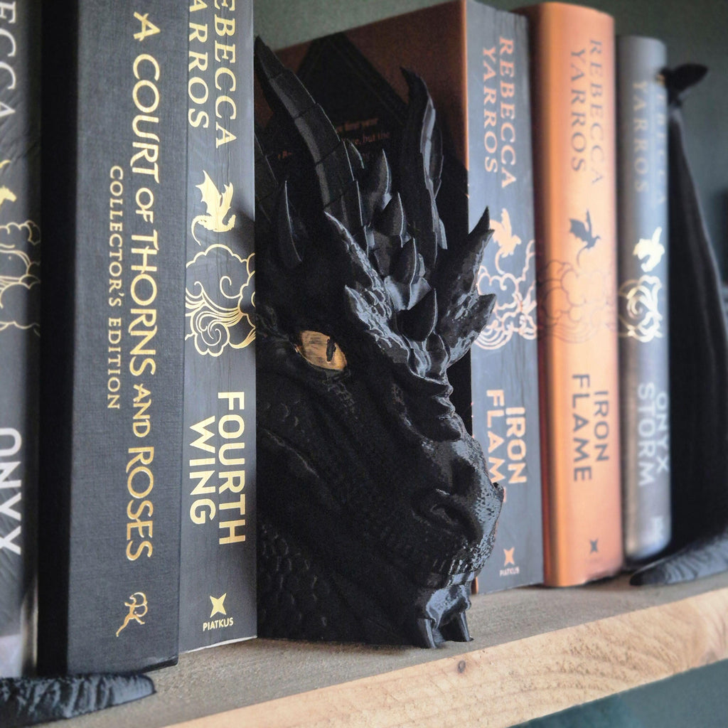 Black Dragon Head and wings Book ends - Fantasy Set forthwing onyxstorm decor gift