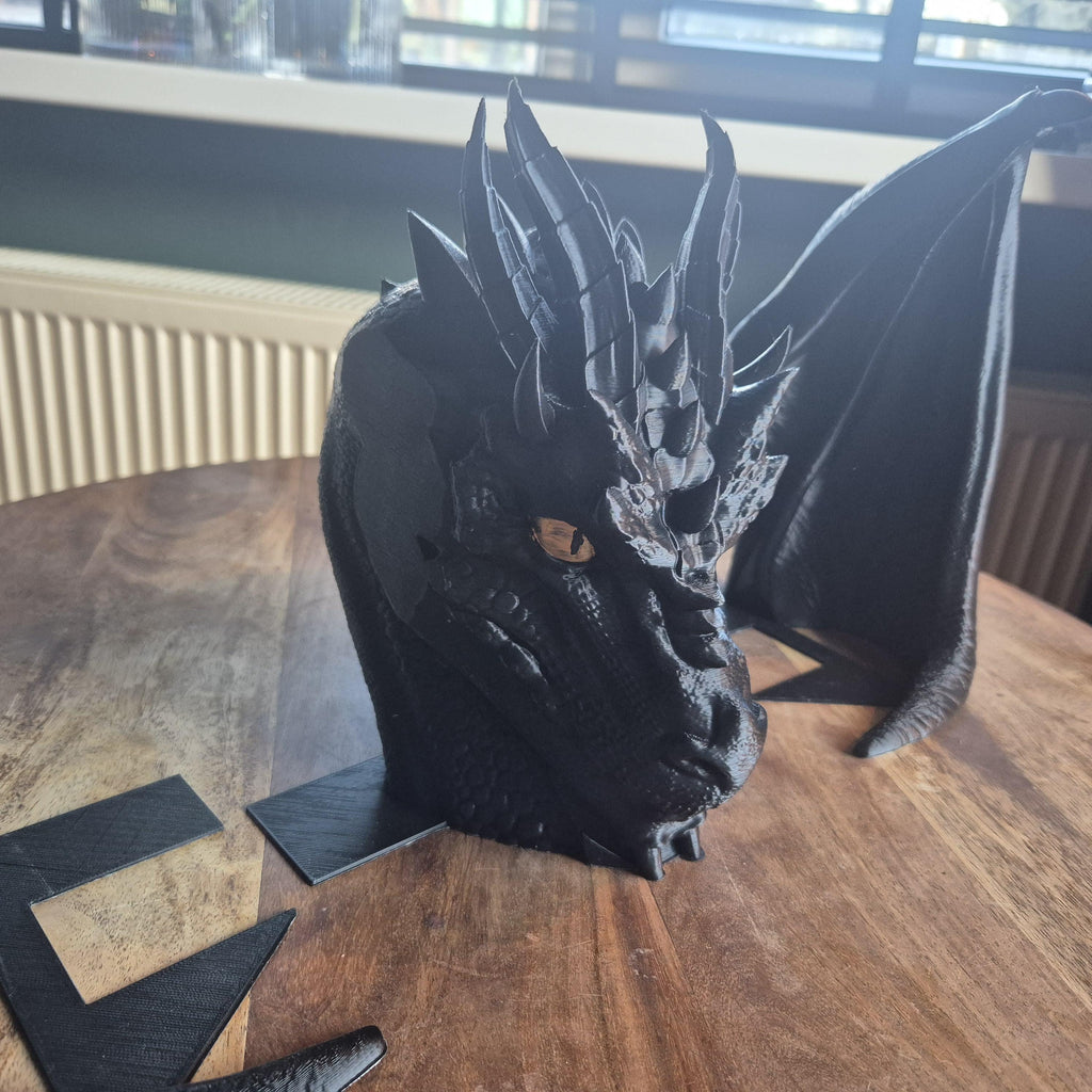 Black Dragon Head and wings Book ends - Fantasy Set forthwing onyxstorm decor gift