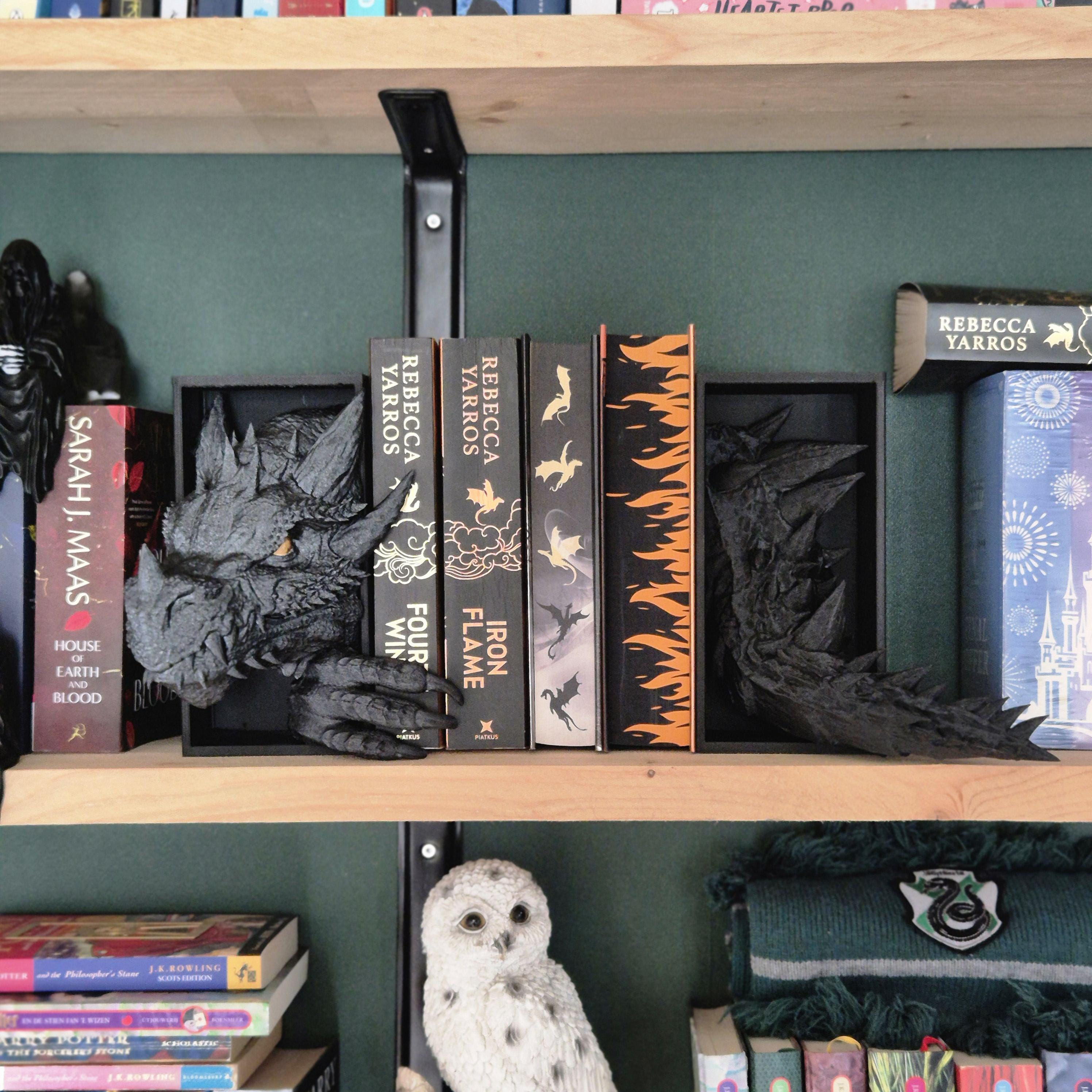 Black Dragon Head and Tail Book Nook & DnD DM Screen - 2-in-1 Fantasy Set forthwing onyxstorm decor gift