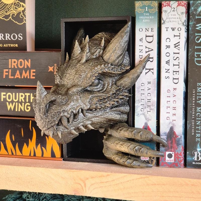 Black Dragon Head and Tail Book Nook & DnD DM Screen - 2-in-1 Fantasy Set forthwing onyxstorm decor gift
