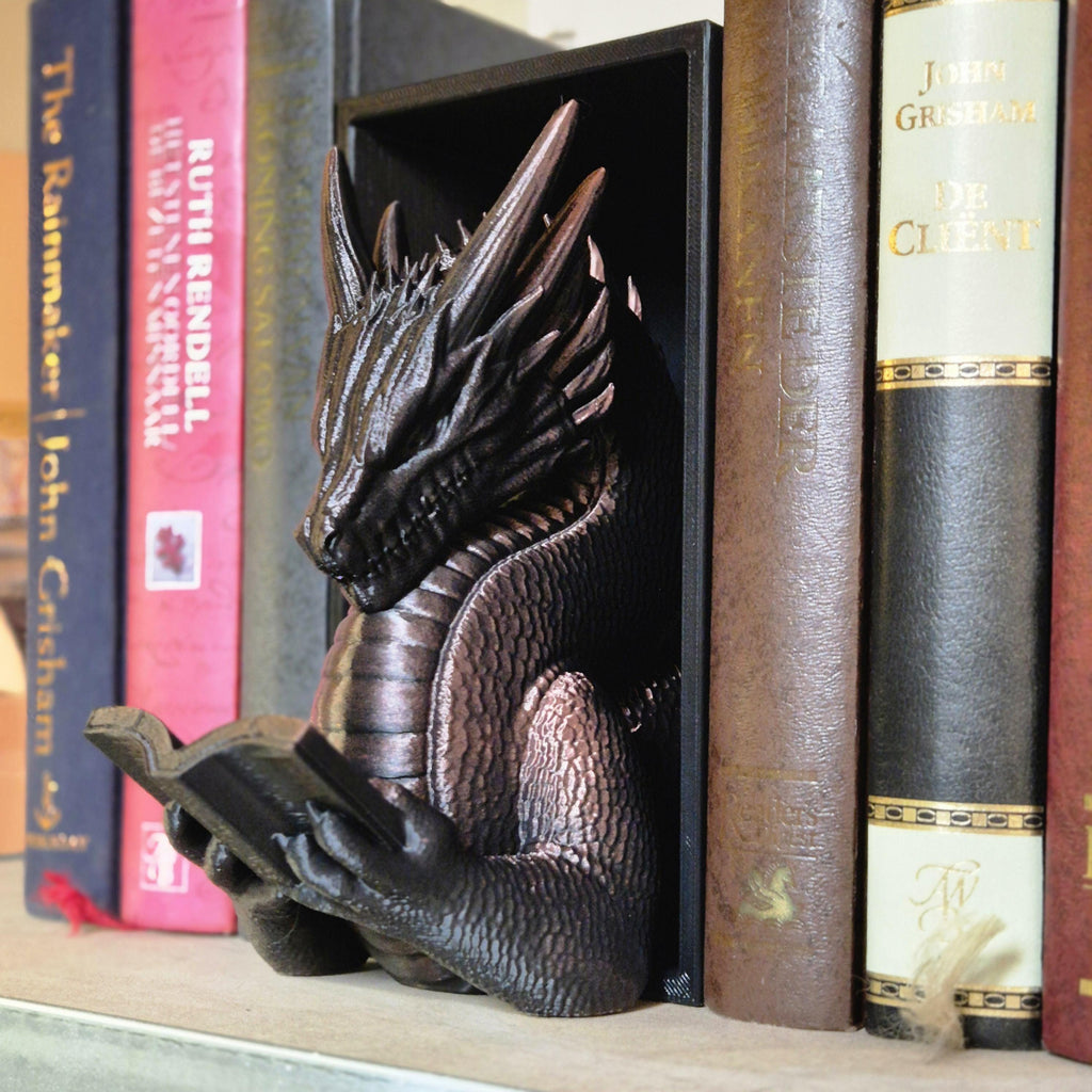 Bronze reading dragon book nook - fantasy bookshelf decor onyxstorm forthwing