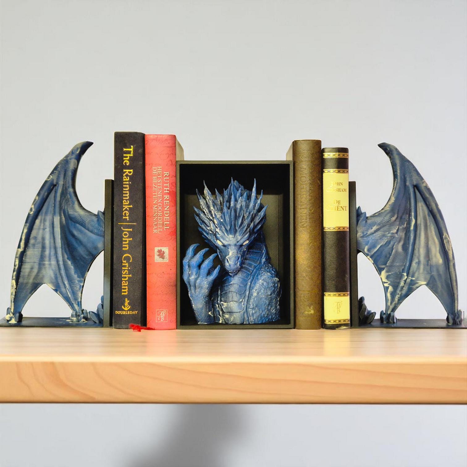 Frost Dragon Head and wings Book ends - Fantasy Set forthwing onyxstorm decor gift