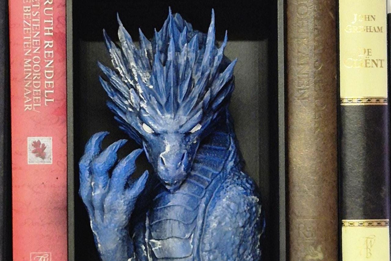 Frost Dragon Head and wings Book ends - Fantasy Set forthwing onyxstorm decor gift