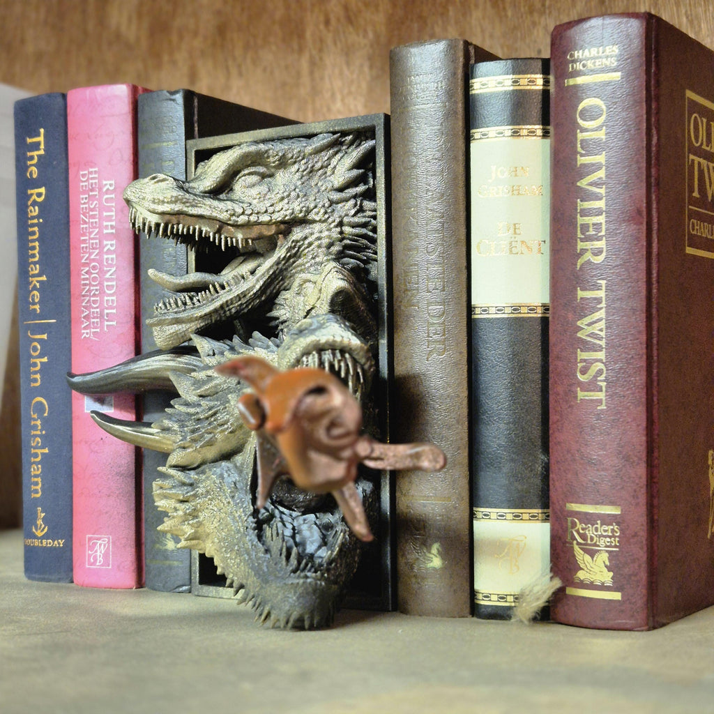 Drogon book nook | Dark Fantasy Bookshelf Decor