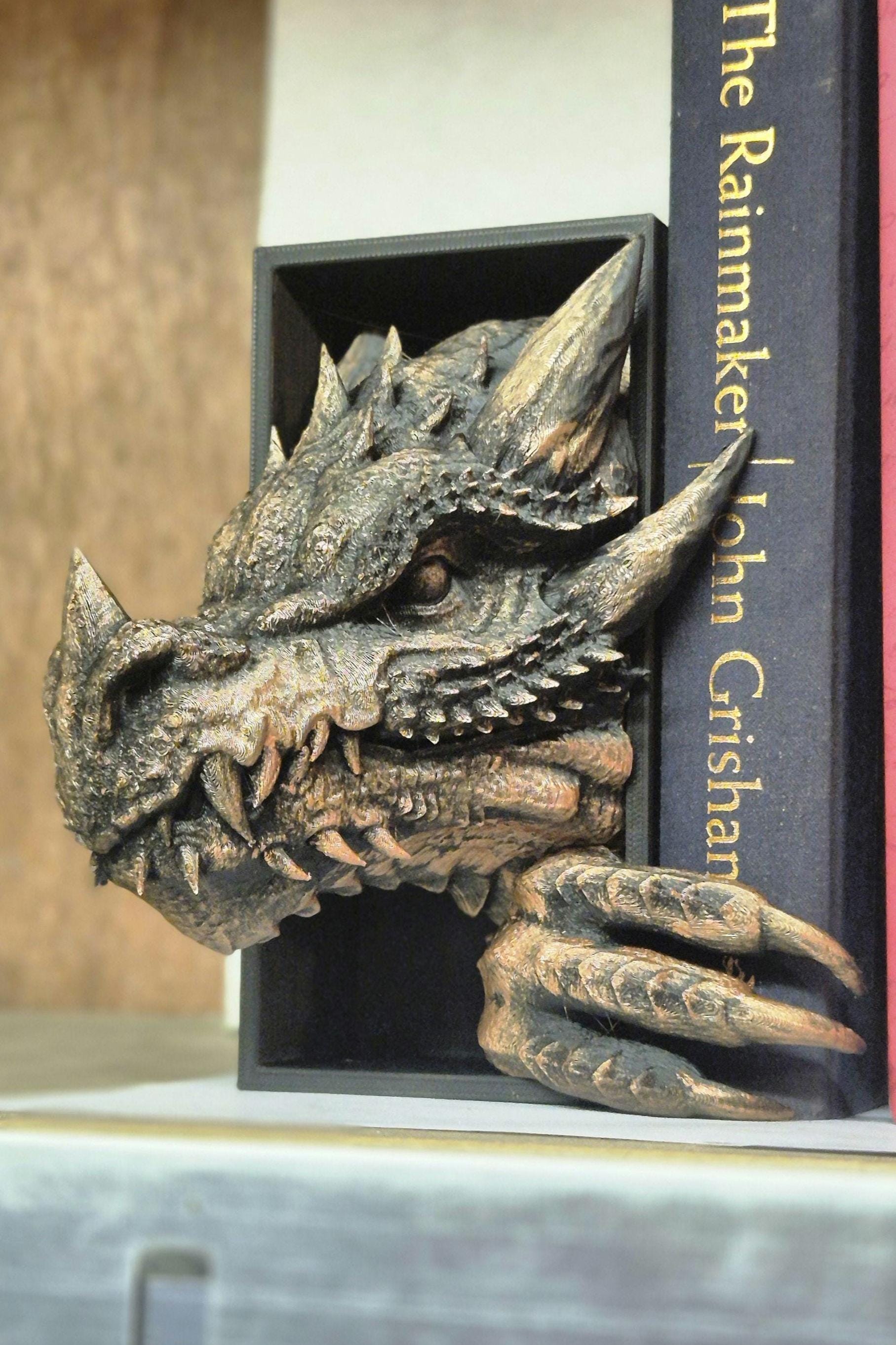 Copper Dragon Head and Tail Book Nook & DnD DM Screen - 2-in-1 Fantasy Set forthwing onyxstorm bronze decor gift