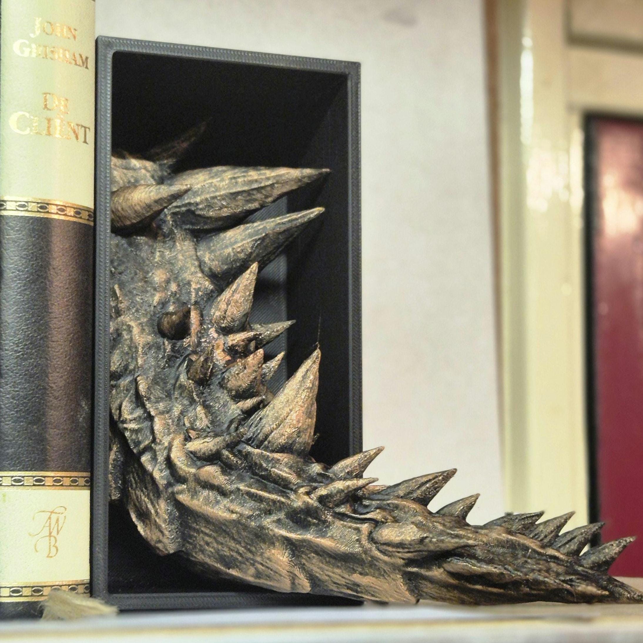 Copper Dragon Head and Tail Book Nook & DnD DM Screen - 2-in-1 Fantasy Set forthwing onyxstorm bronze decor gift