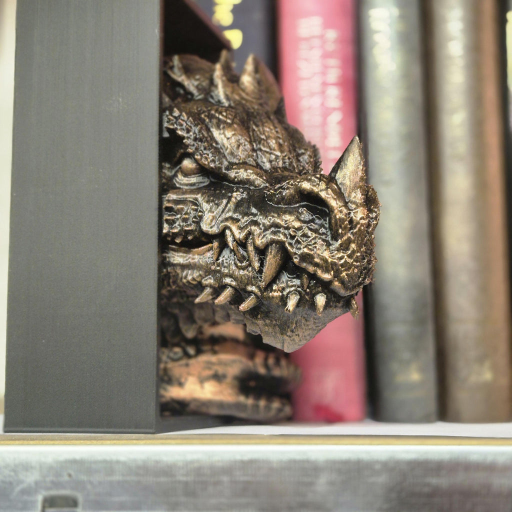 Copper Dragon Head and Tail Book Nook & DnD DM Screen - 2-in-1 Fantasy Set forthwing onyxstorm bronze decor gift