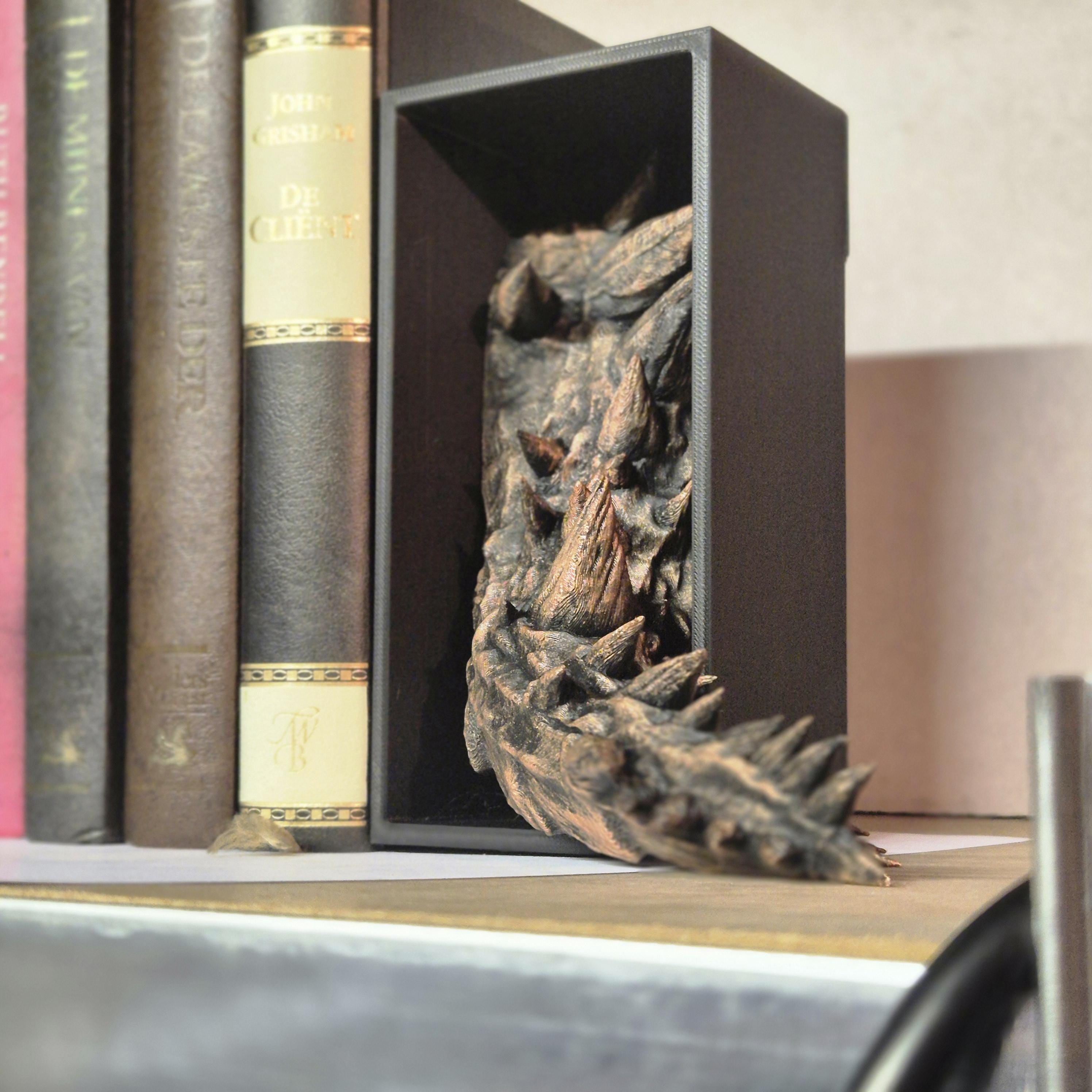 Copper Dragon Head and Tail Book Nook & DnD DM Screen - 2-in-1 Fantasy Set forthwing onyxstorm bronze decor gift