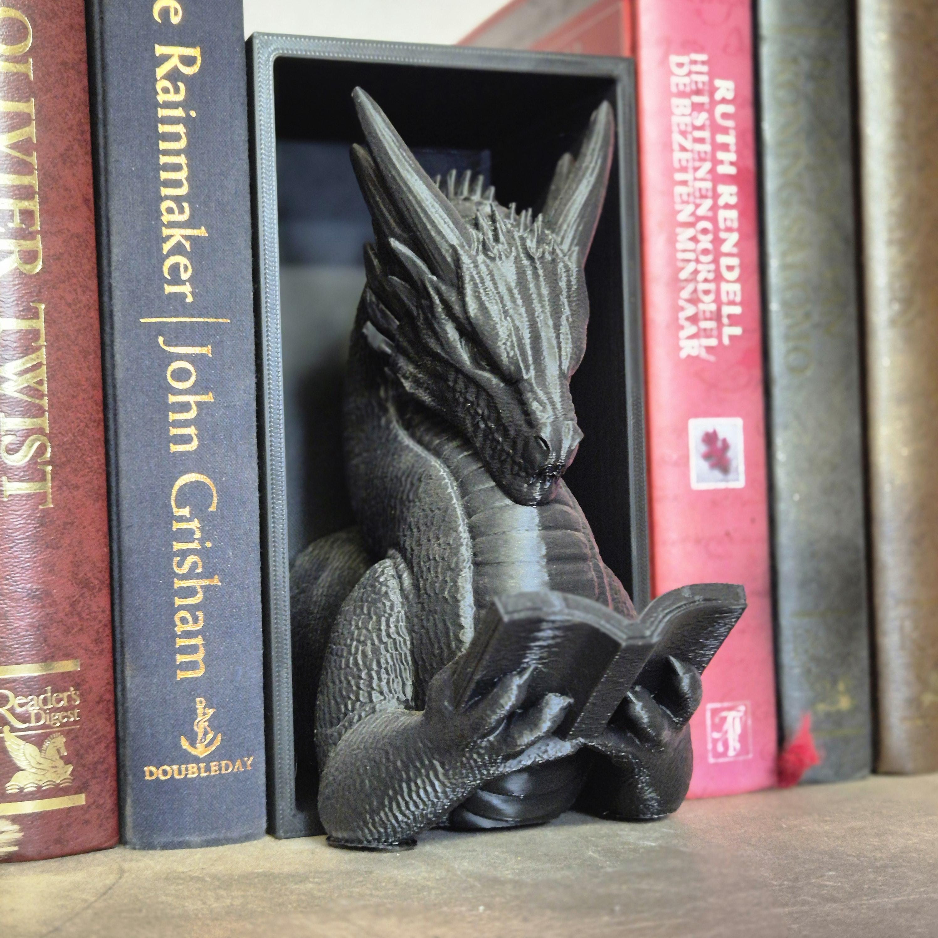 Black reading dragon book nook - fantasy bookshelf decor onyxstorm forthwing
