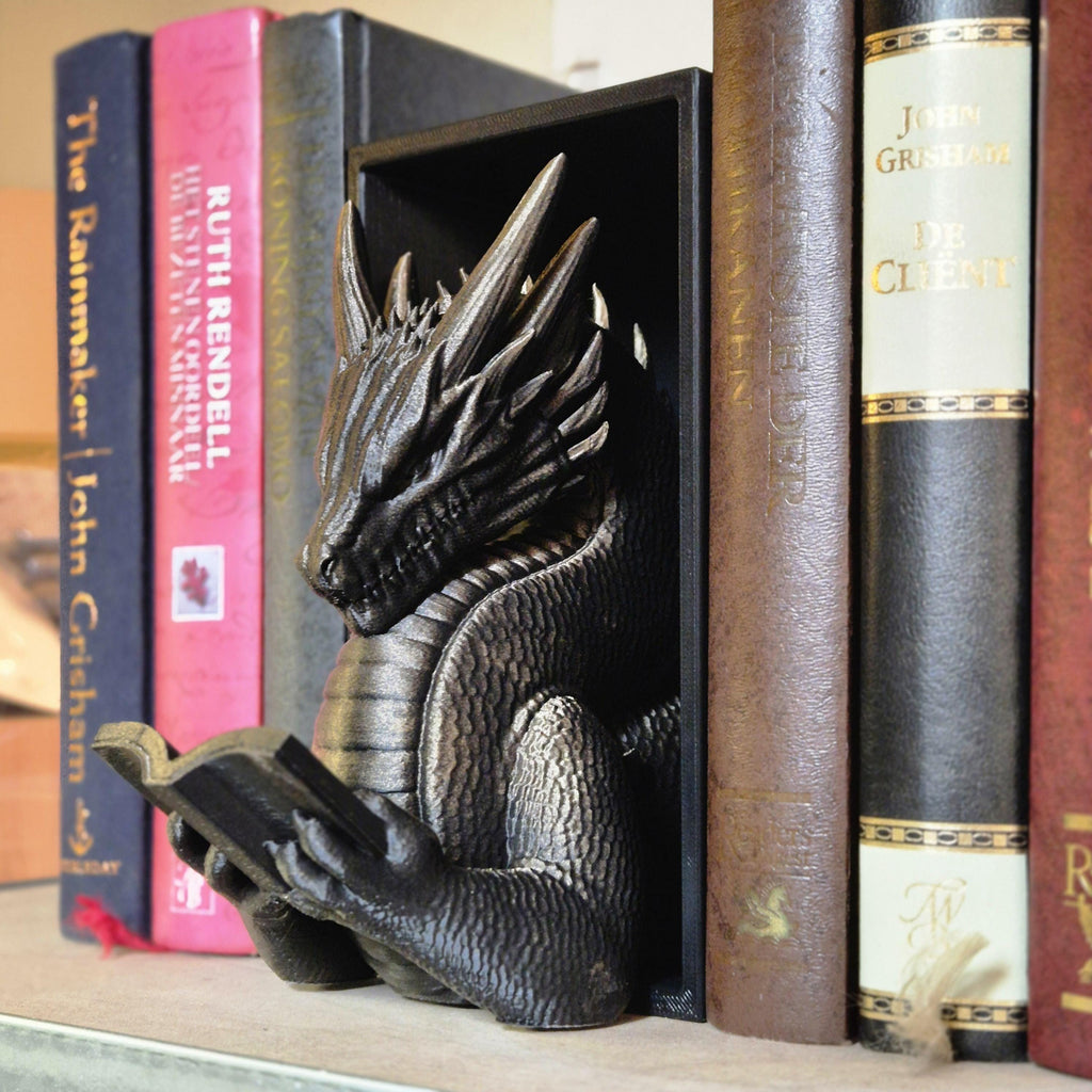 Golden reading dragon book nook - fantasy bookshelf decor onyxstorm forthwing