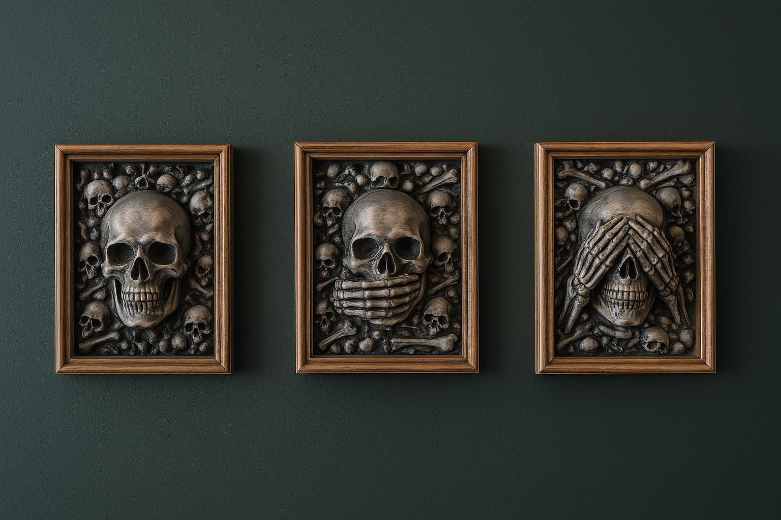 Three Wise Skulls – 3D Printed “See No Evil, Hear No Evil, Speak No Evil” Figurine Set gift for him her for halloween