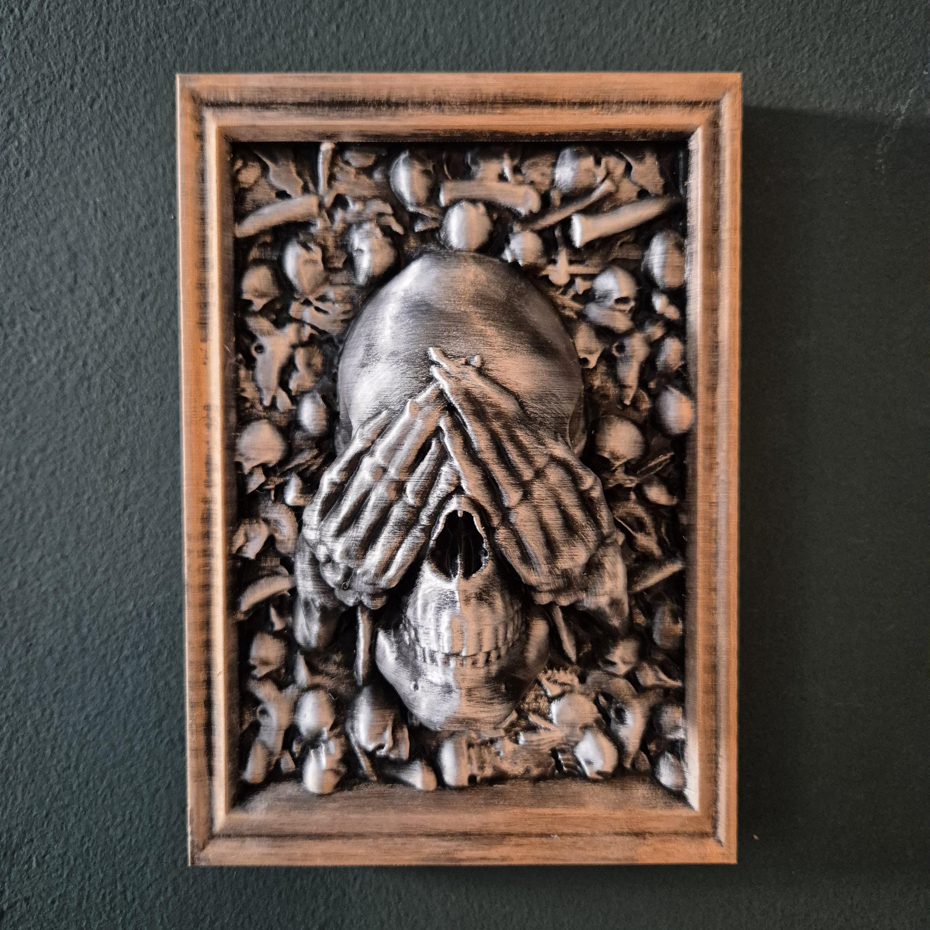 Three Wise Skulls – 3D Printed “See No Evil, Hear No Evil, Speak No Evil” Figurine Set gift for him her for halloween