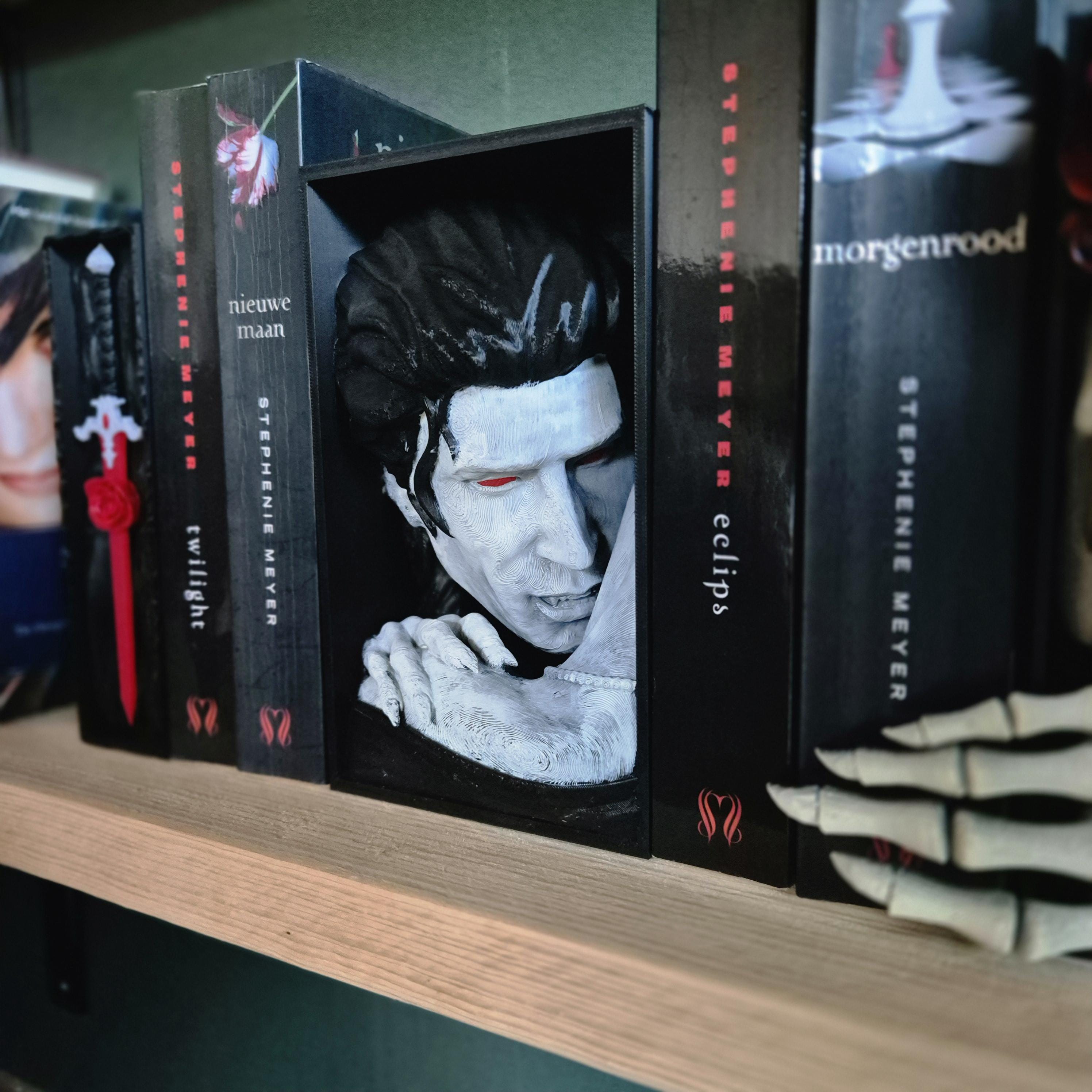 Vampire bite book nook for Horror Fans - bookshelf decor gift for him her