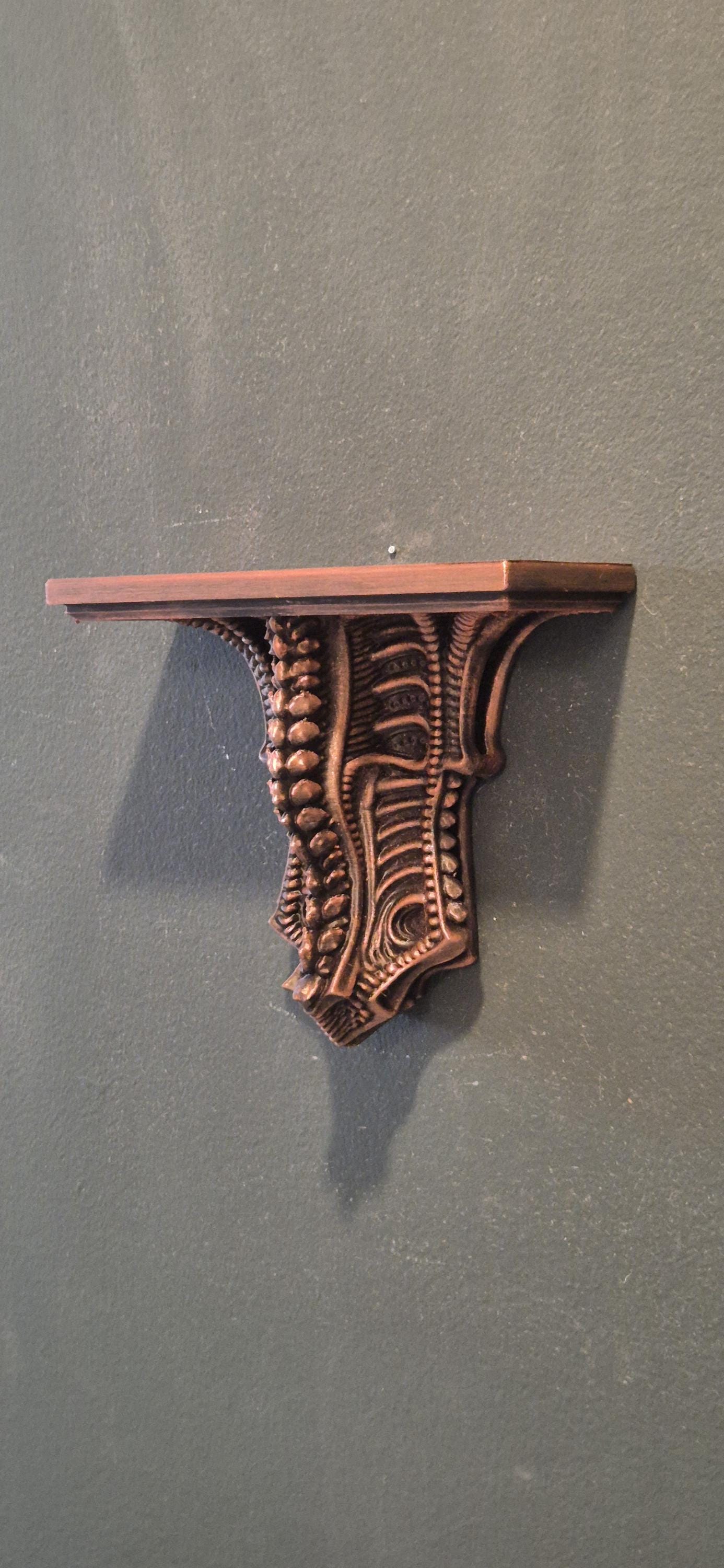 Alien Biomechanical Wall Shelf – H.R. Giger Style Gothic Wall Bracket – Sci-Fi Horror Home Decor