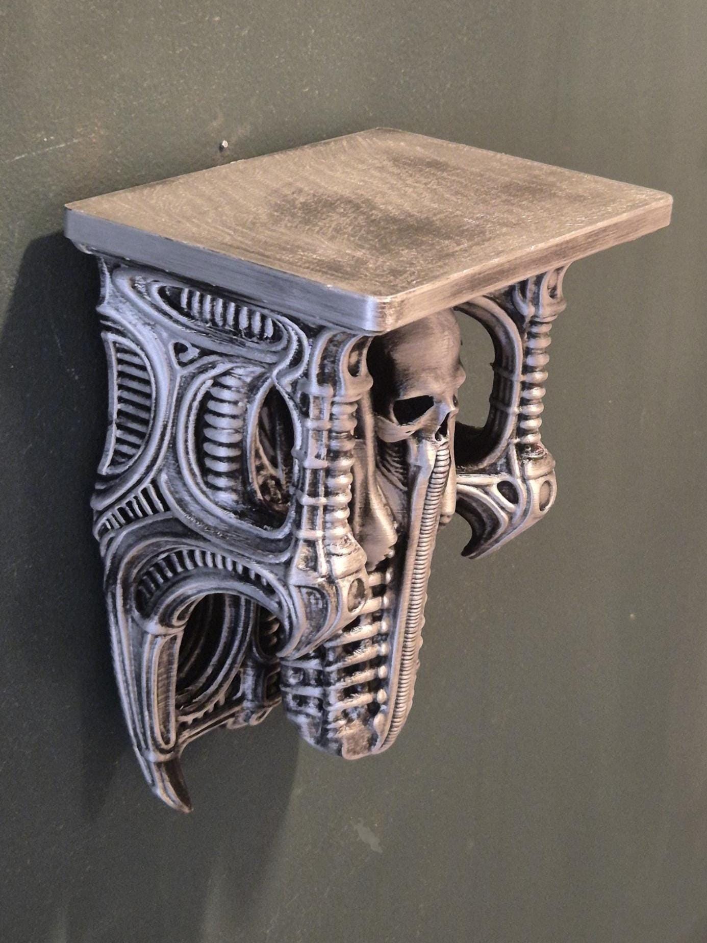 Gothic Skeleton Wall Shelf – Antique silver Finish – Dark Fantasy & Horror Home Decor