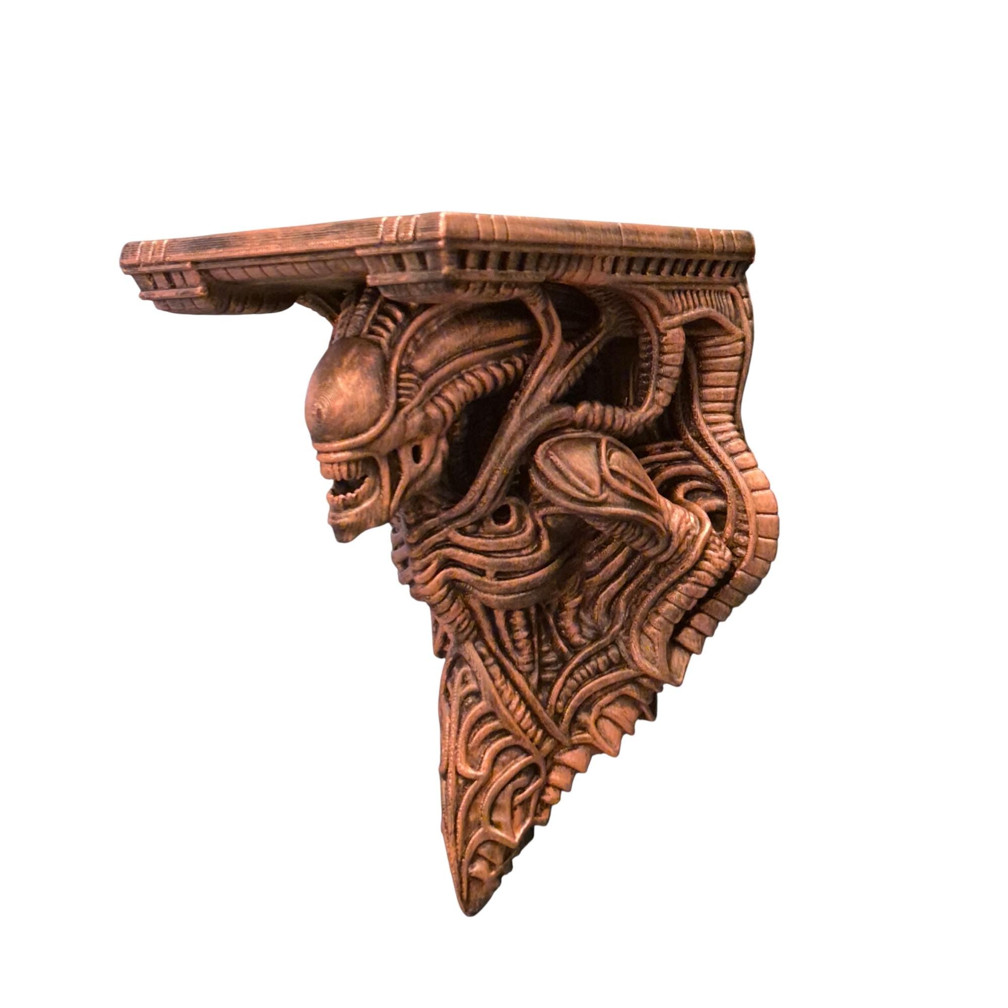 Alien Skull Wall Shelf – Biomechanical Giger-Inspired Wall Bracket – Sci-Fi Horror Shelf Decor – Gothic Xenomorph Art Sculpture