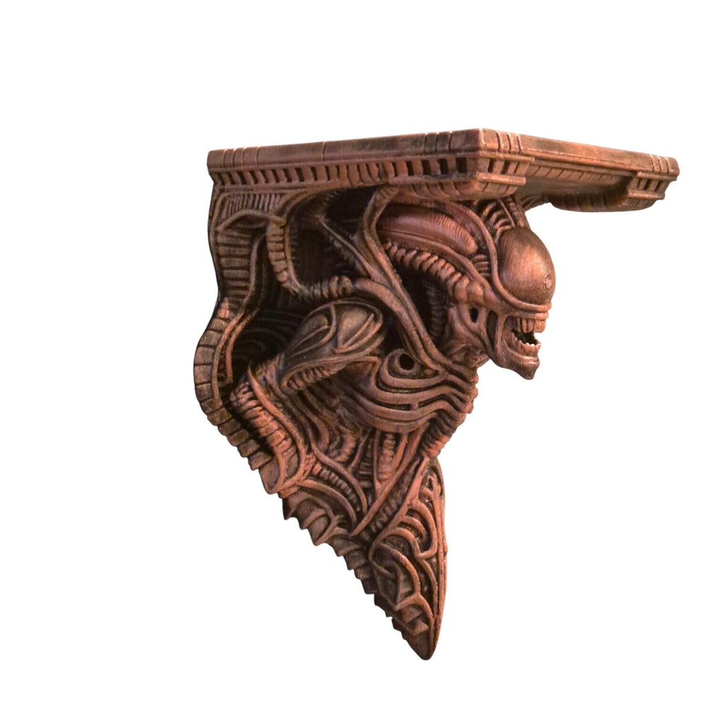 Alien Skull Wall Shelf – Biomechanical Giger-Inspired Wall Bracket – Sci-Fi Horror Shelf Decor – Gothic Xenomorph Art Sculpture