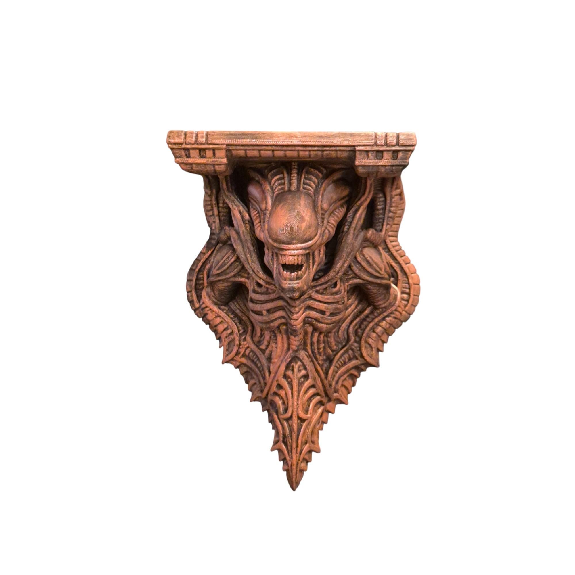 Alien Skull Wall Shelf – Biomechanical Giger-Inspired Wall Bracket – Sci-Fi Horror Shelf Decor – Gothic Xenomorph Art Sculpture