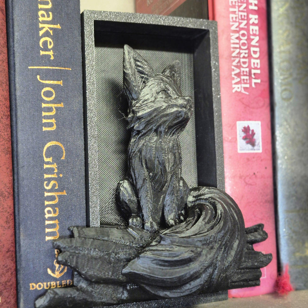 Magical Reading Nook black fox Sculpture - Fairy Tale Decor