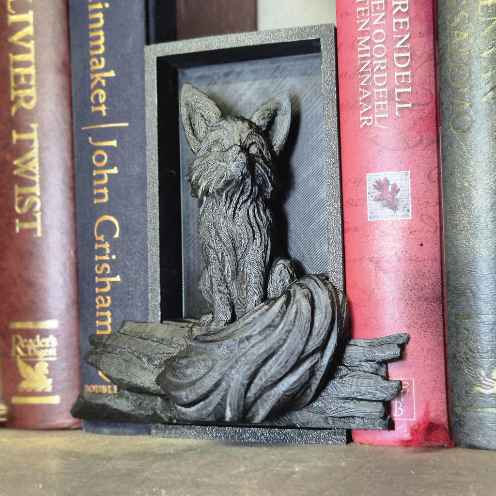 Magical Reading Nook black fox Sculpture - Fairy Tale Decor