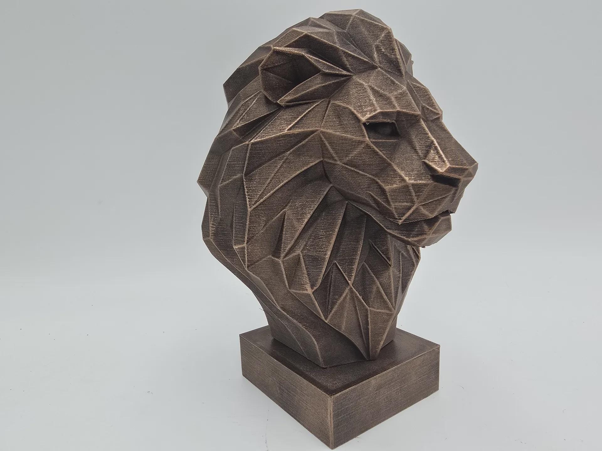 Bust of a lion wild life low poly statue - home decor lover gift for him her handpainted ornament