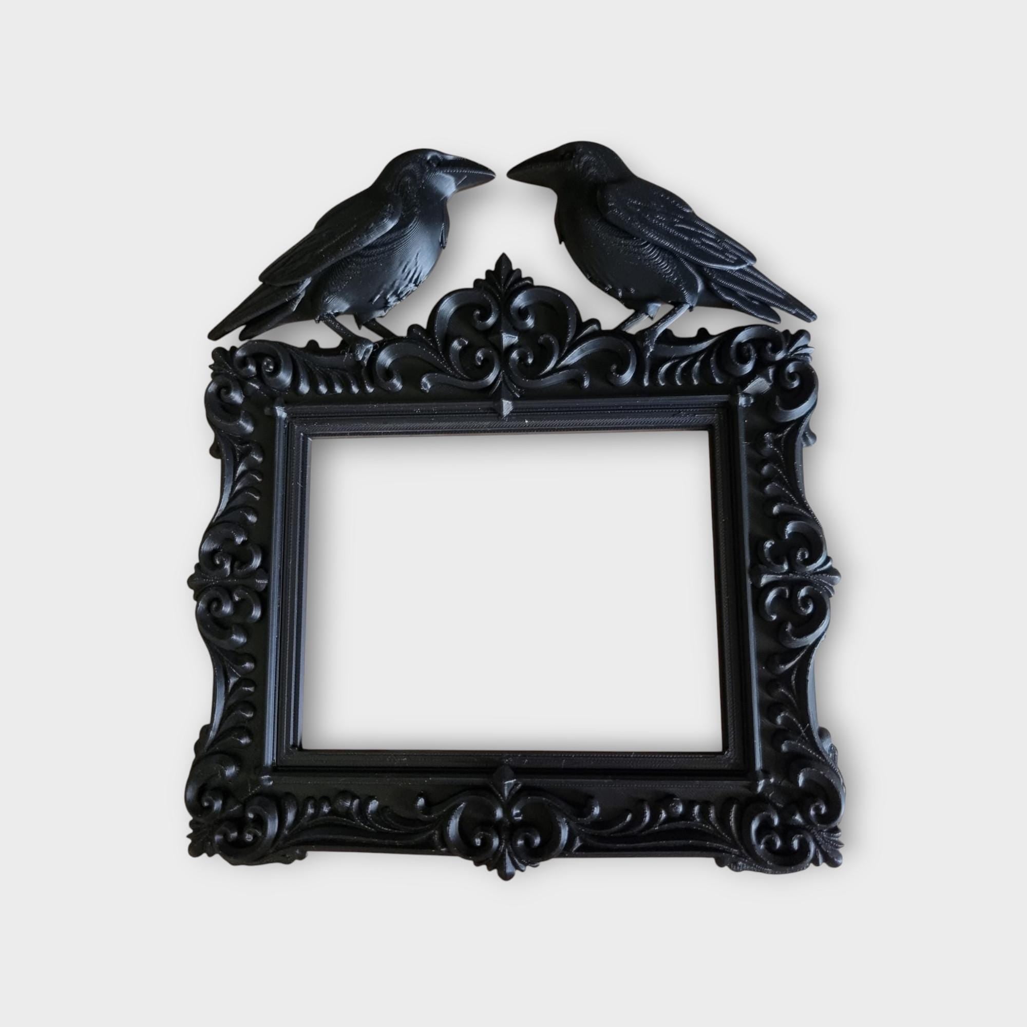 Raven Gothic Picture Frame | Halloween Crow Wall Decor | Dark Baroque Photo Frame | Spooky Home Decoration | Occult Raven Frame