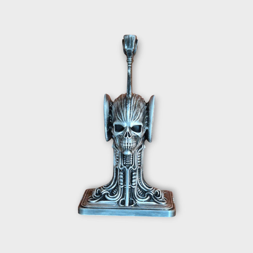 Necromancers Skull Headphone Gothic Stand – H.R. Giger Inspired Alien Biomechanical Design – Dark Fantasy Desk Accessory for Gamers