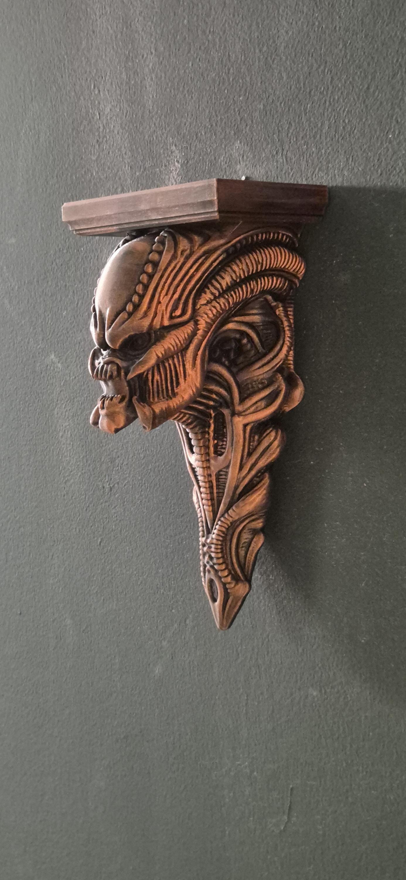 Gothic Wall Shelf with Demon Dragon Skeleton Design – Dark Fantasy Candle Holder – Horror Home Decor