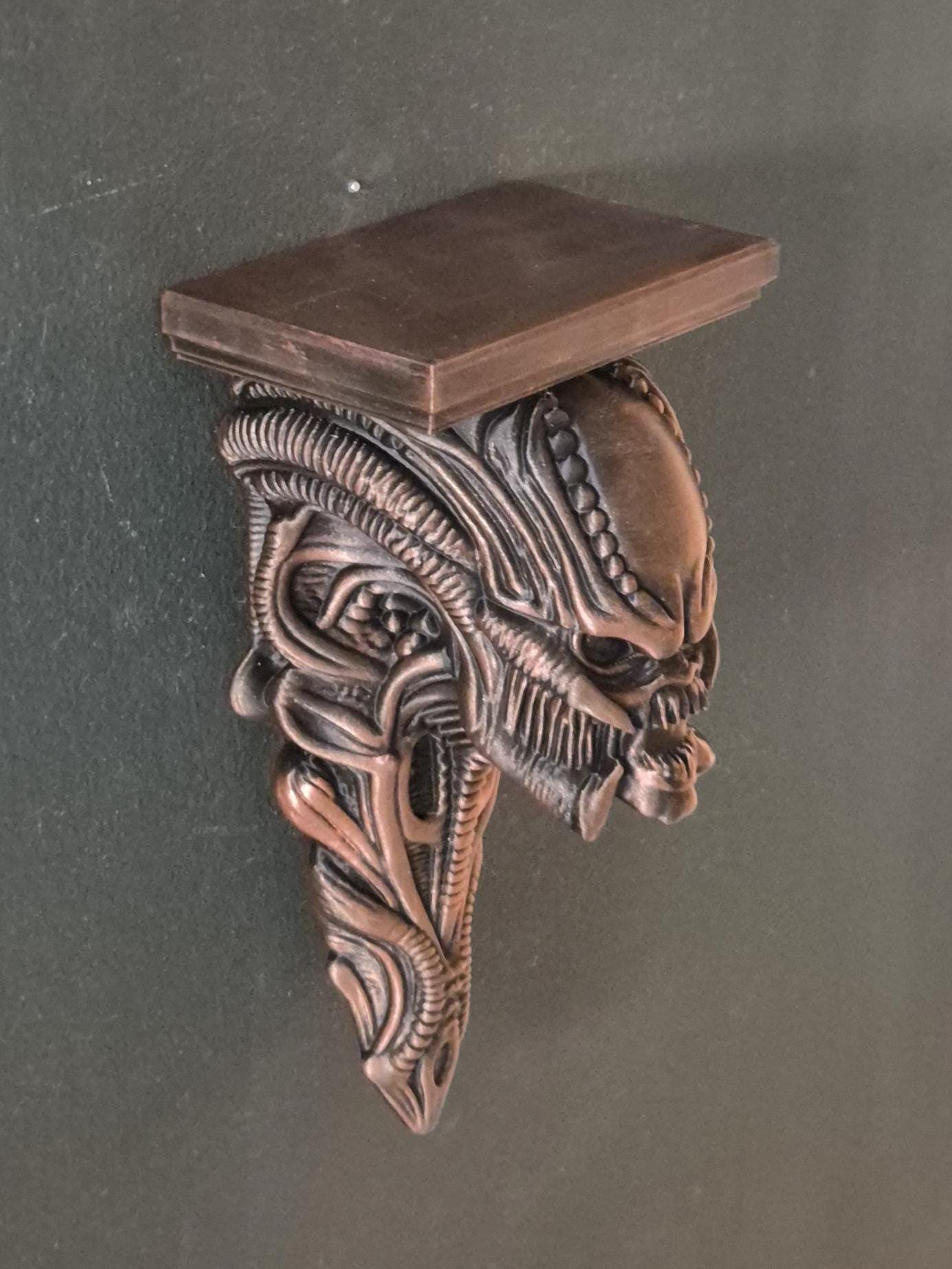 Gothic Wall Shelf with Demon Dragon Skeleton Design – Dark Fantasy Candle Holder – Horror Home Decor