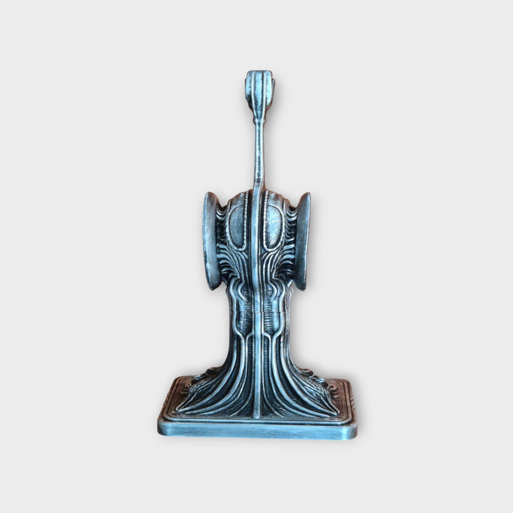 Necromancers Skull Headphone Gothic Stand – H.R. Giger Inspired Alien Biomechanical Design – Dark Fantasy Desk Accessory for Gamers