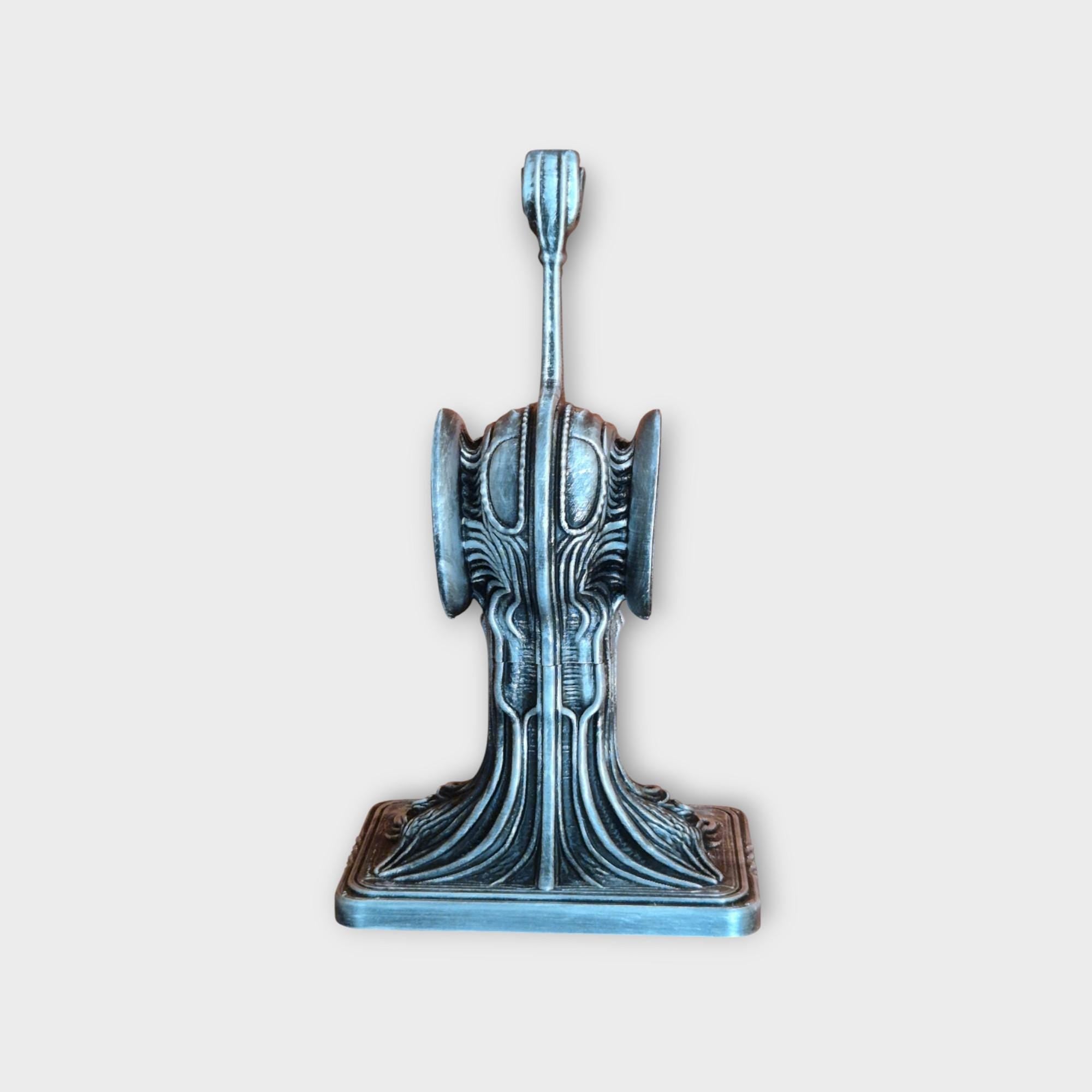 Necromancers Skull Headphone Gothic Stand – H.R. Giger Inspired Alien Biomechanical Design – Dark Fantasy Desk Accessory for Gamers