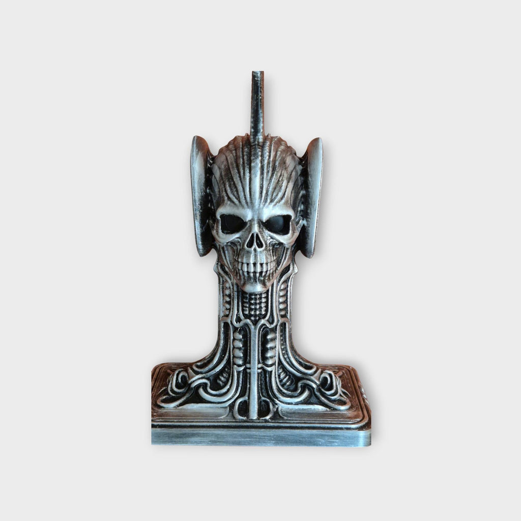 Necromancers Skull Headphone Gothic Stand – H.R. Giger Inspired Alien Biomechanical Design – Dark Fantasy Desk Accessory for Gamers