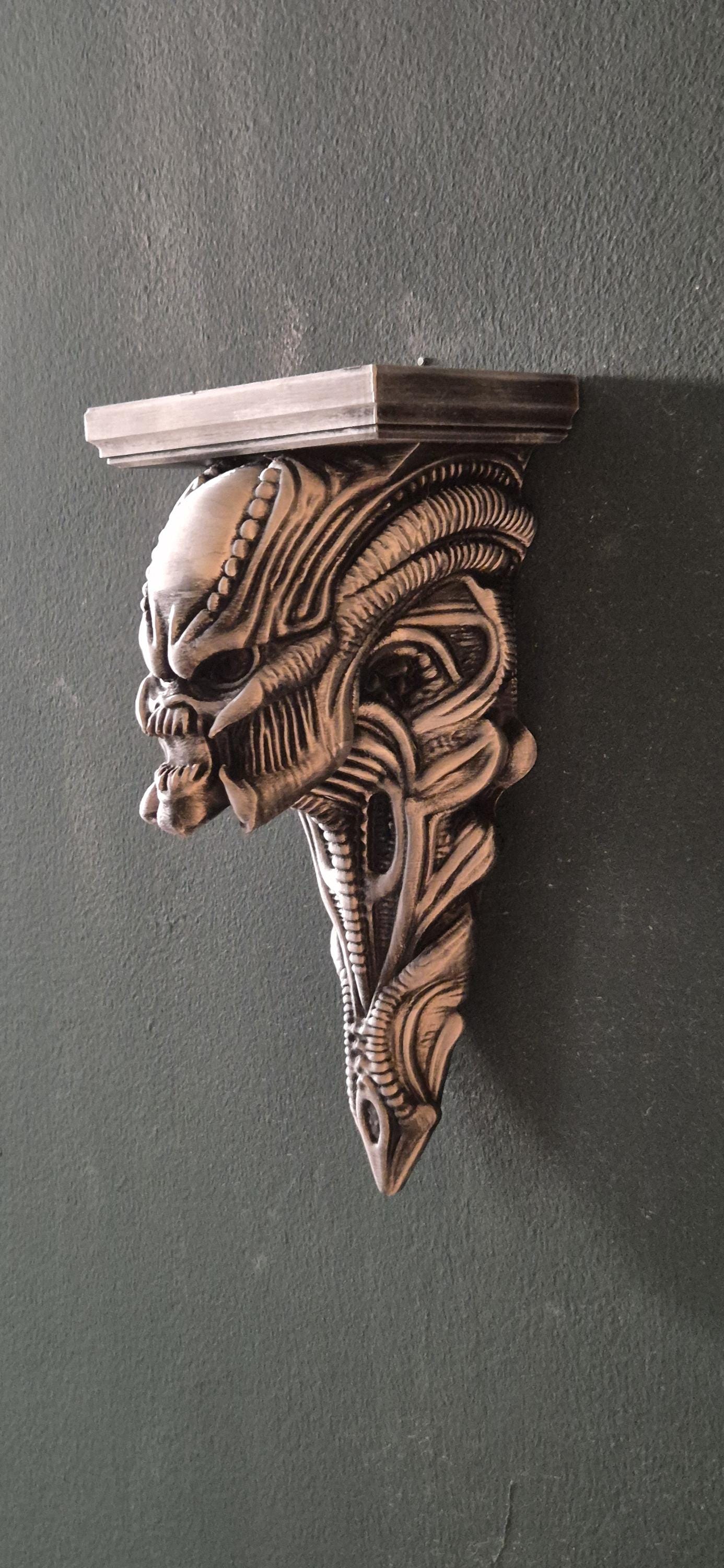 Gothic Wall Shelf with Demon Dragon Skeleton Design – Dark Fantasy Candle Holder – Horror Home Decor