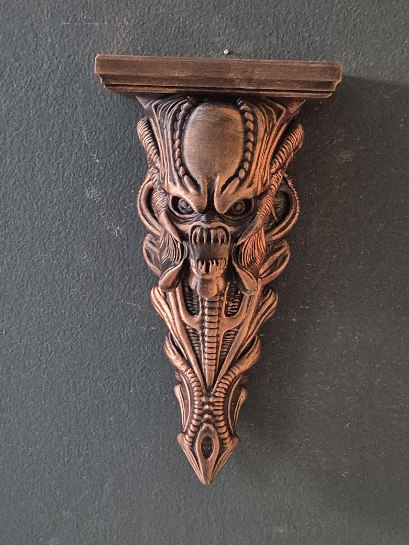 Gothic Wall Shelf with Demon Dragon Skeleton Design – Dark Fantasy Candle Holder – Horror Home Decor