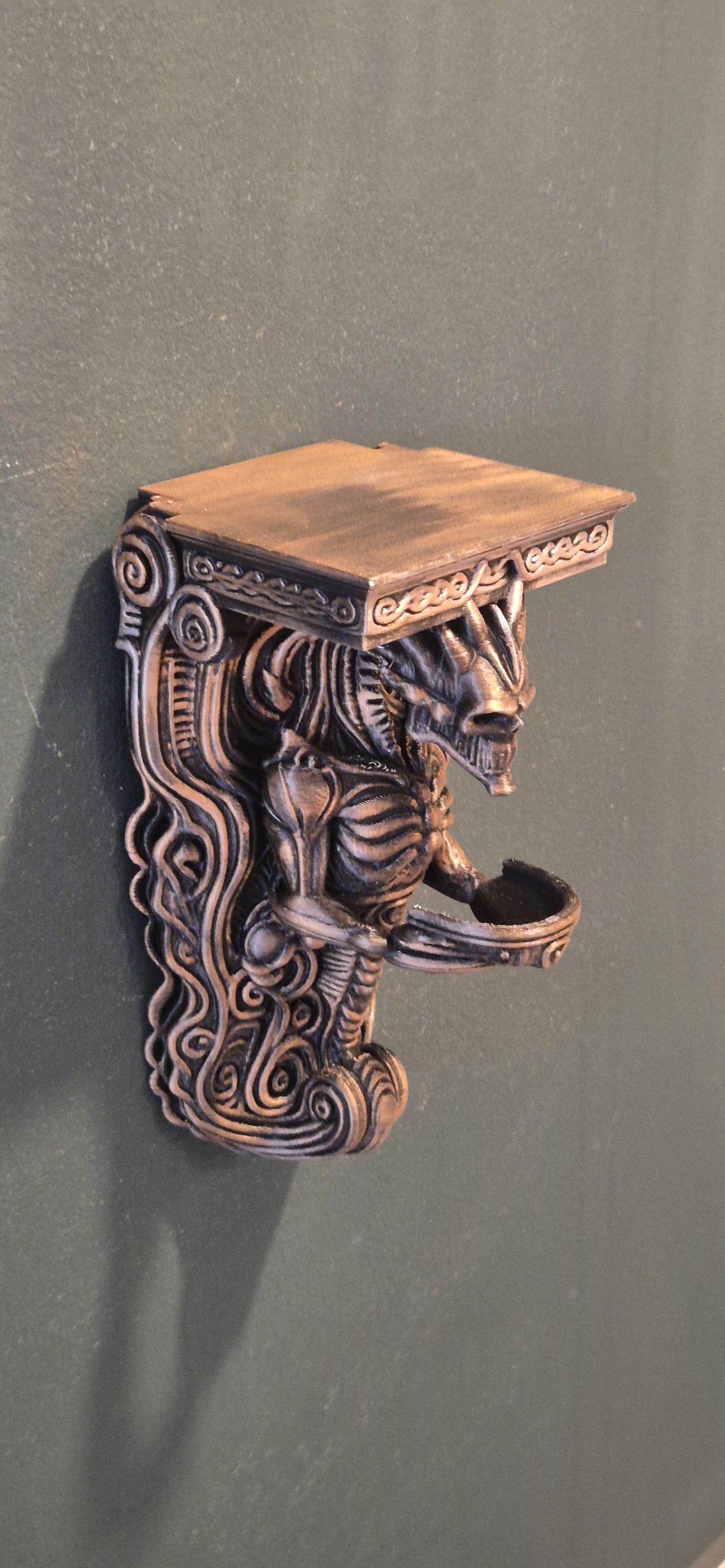 Gothic Wall Shelf with Demon Dragon Skeleton Design – Dark Fantasy Candle Holder – Horror Home Decor