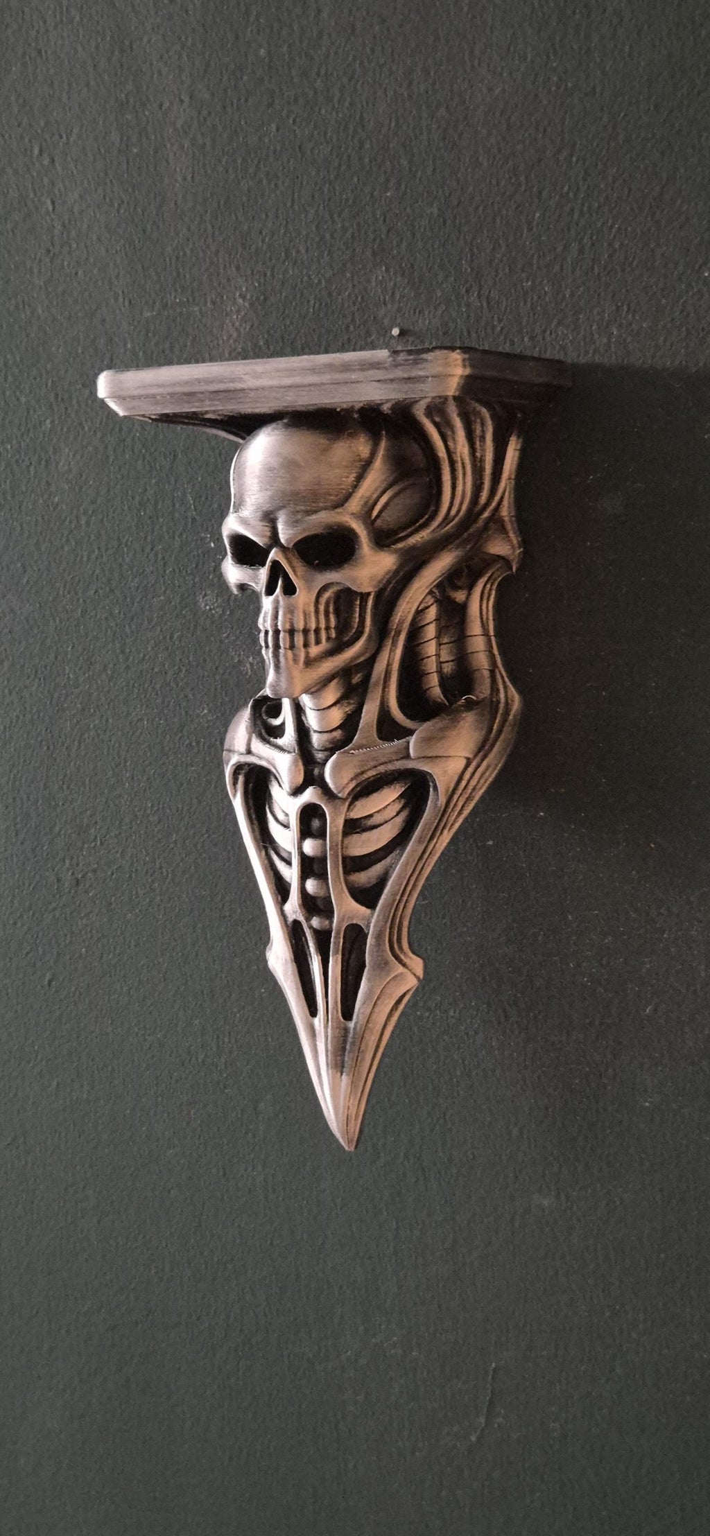 Gothic Skeleton Wall Shelf – Antique Copper Finish – Dark Fantasy & Horror Home Decor