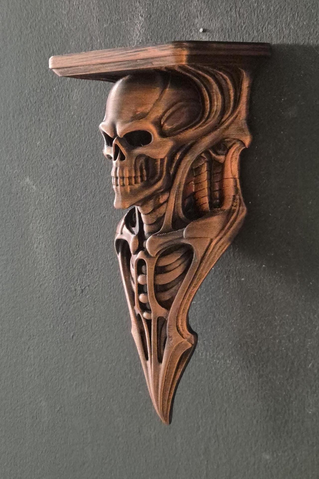 Gothic Skeleton Wall Shelf – Antique Copper Finish – Dark Fantasy & Horror Home Decor