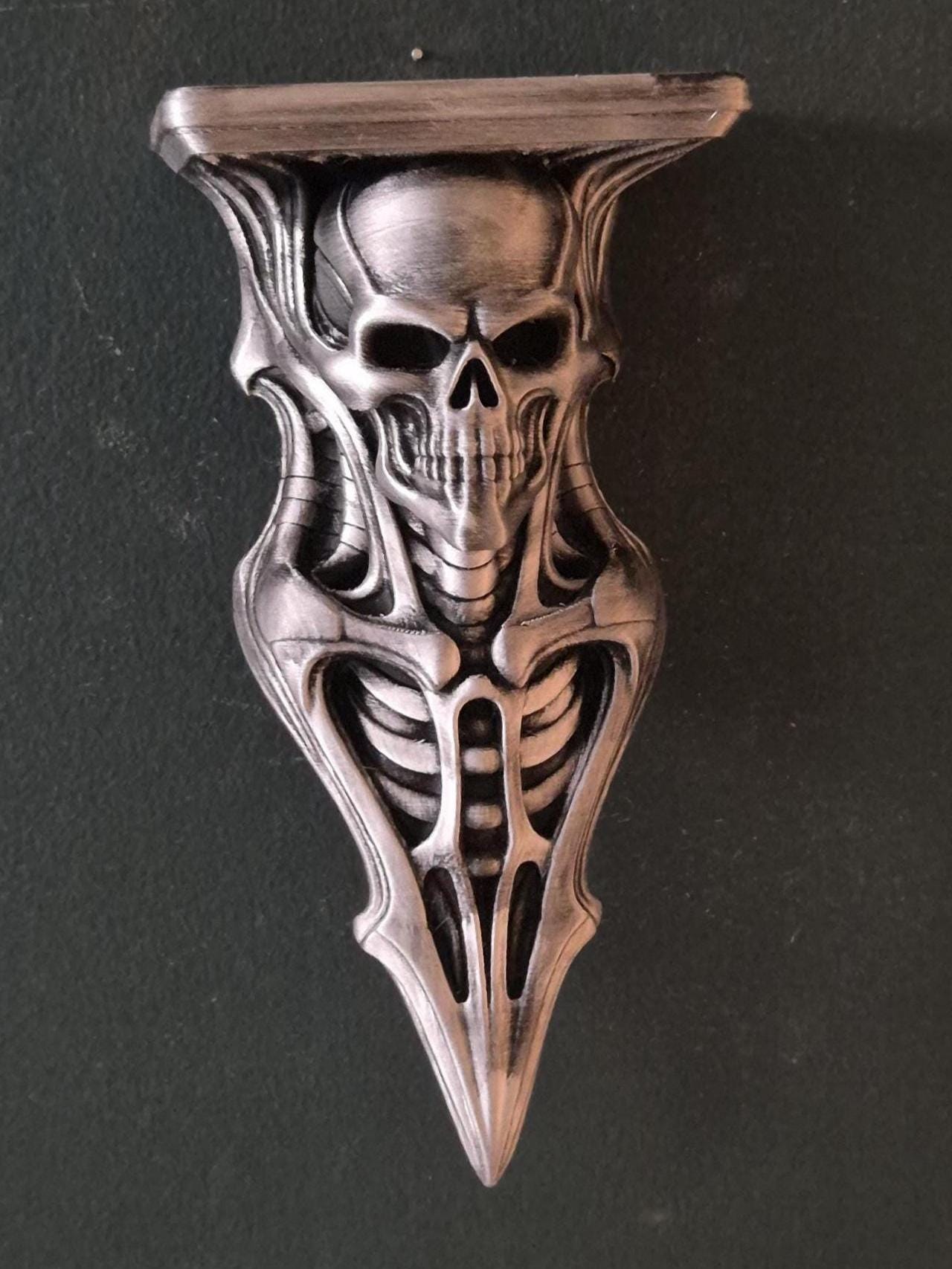 Gothic Skeleton Wall Shelf – Antique Copper Finish – Dark Fantasy & Horror Home Decor