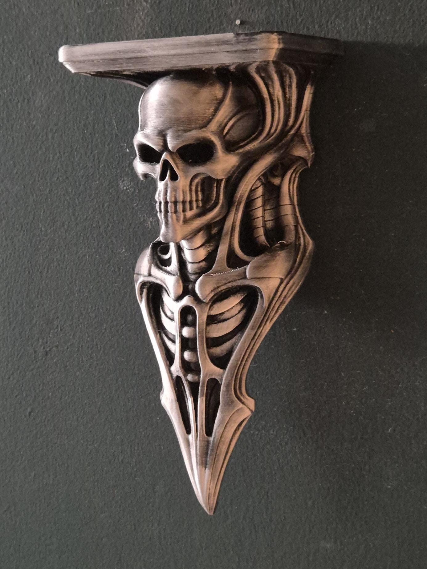 Gothic Skeleton Wall Shelf – Antique Copper Finish – Dark Fantasy & Horror Home Decor