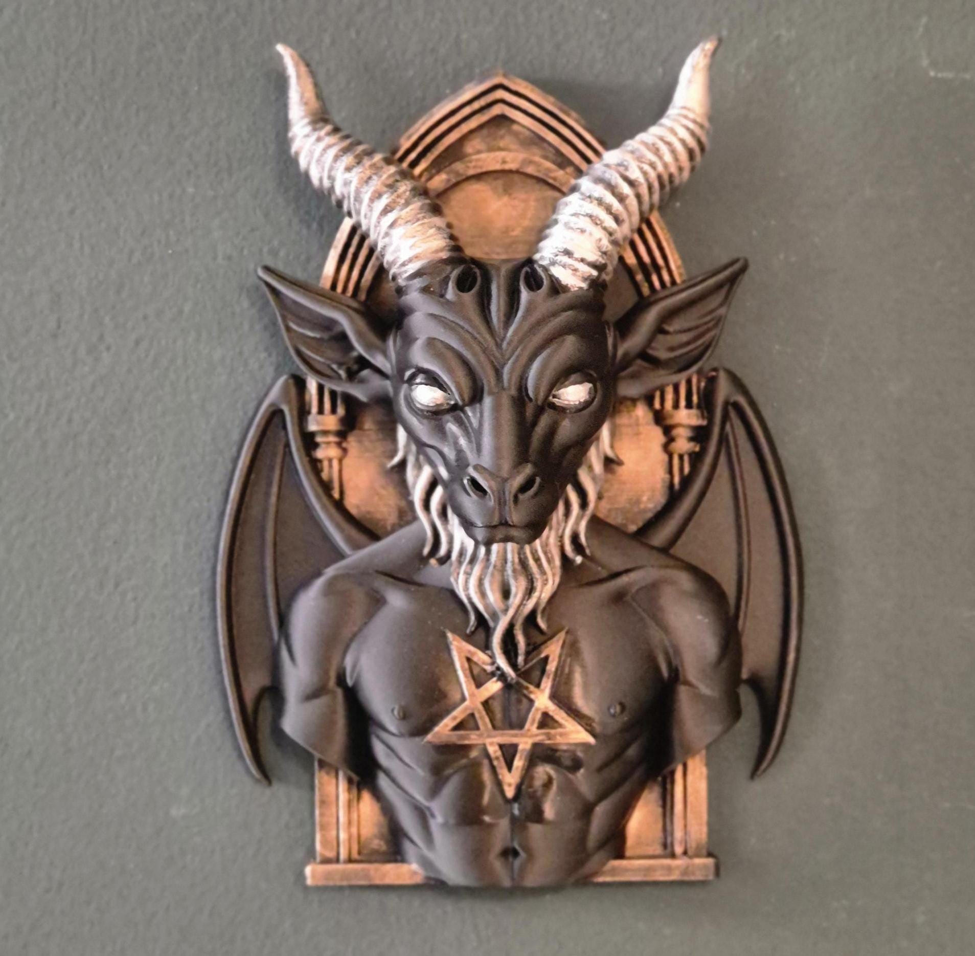 Baphomet Wall Hanging | Gothic Demon Decor | Halloween Satanic Art | Occult Goat Head Plaque | Dark Fantasy Wall Sculpture dark academia