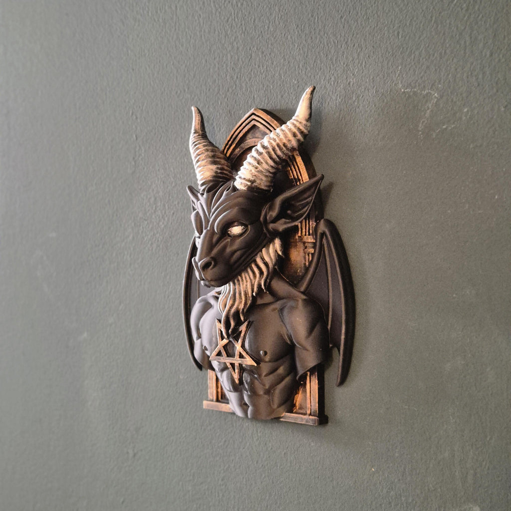 Baphomet Wall Hanging | Gothic Demon Decor | Halloween Satanic Art | Occult Goat Head Plaque | Dark Fantasy Wall Sculpture dark academia