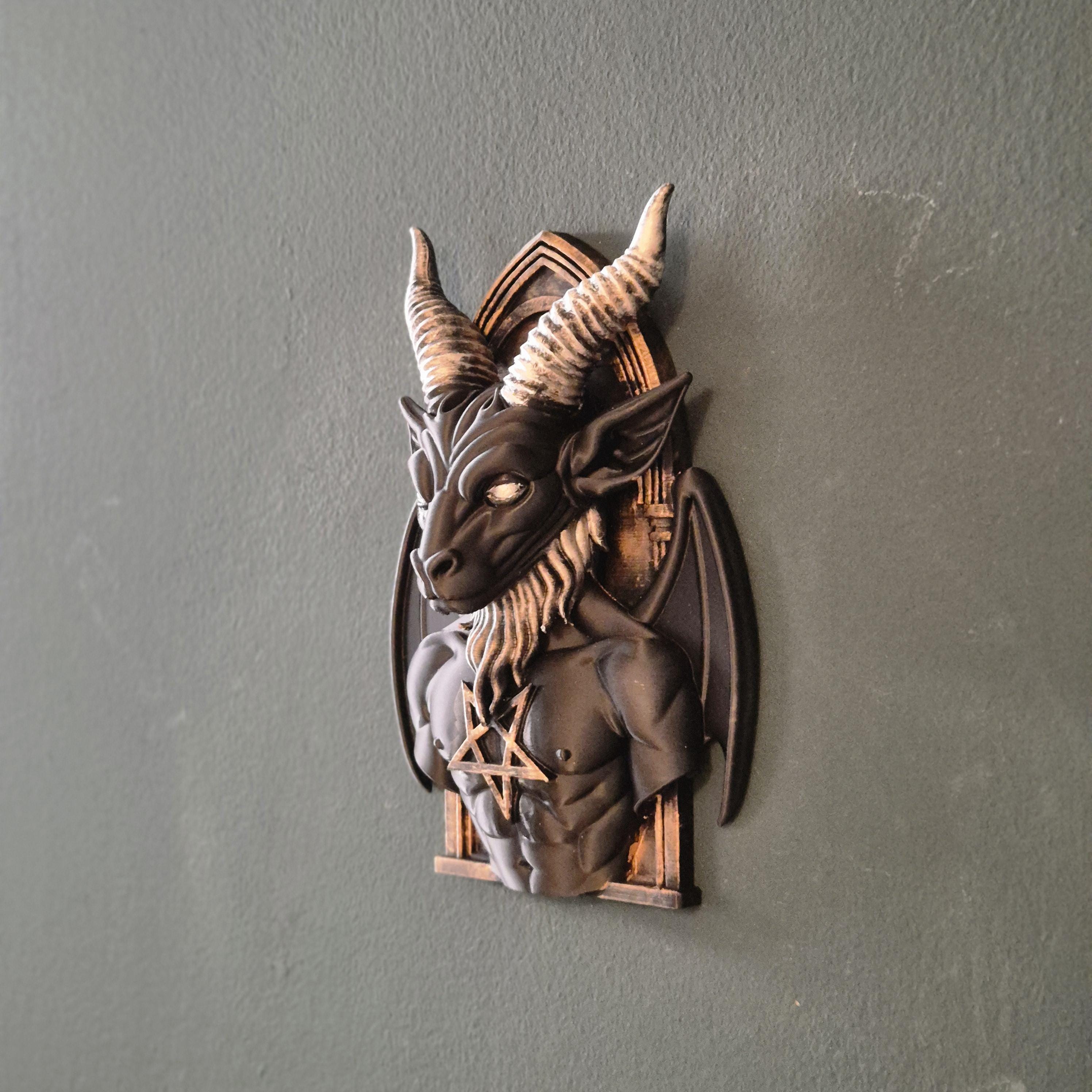 Baphomet Wall Hanging | Gothic Demon Decor | Halloween Satanic Art | Occult Goat Head Plaque | Dark Fantasy Wall Sculpture dark academia