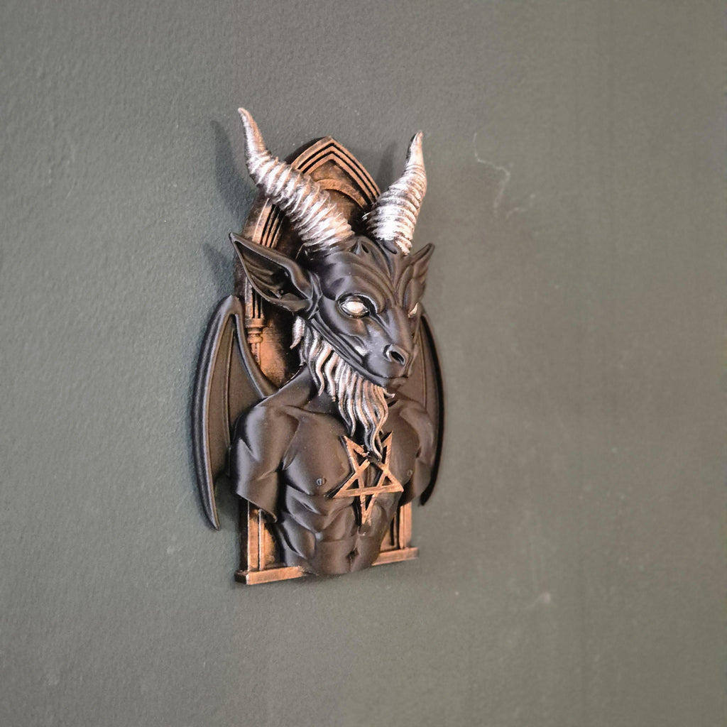 Baphomet Wall Hanging | Gothic Demon Decor | Halloween Satanic Art | Occult Goat Head Plaque | Dark Fantasy Wall Sculpture dark academia