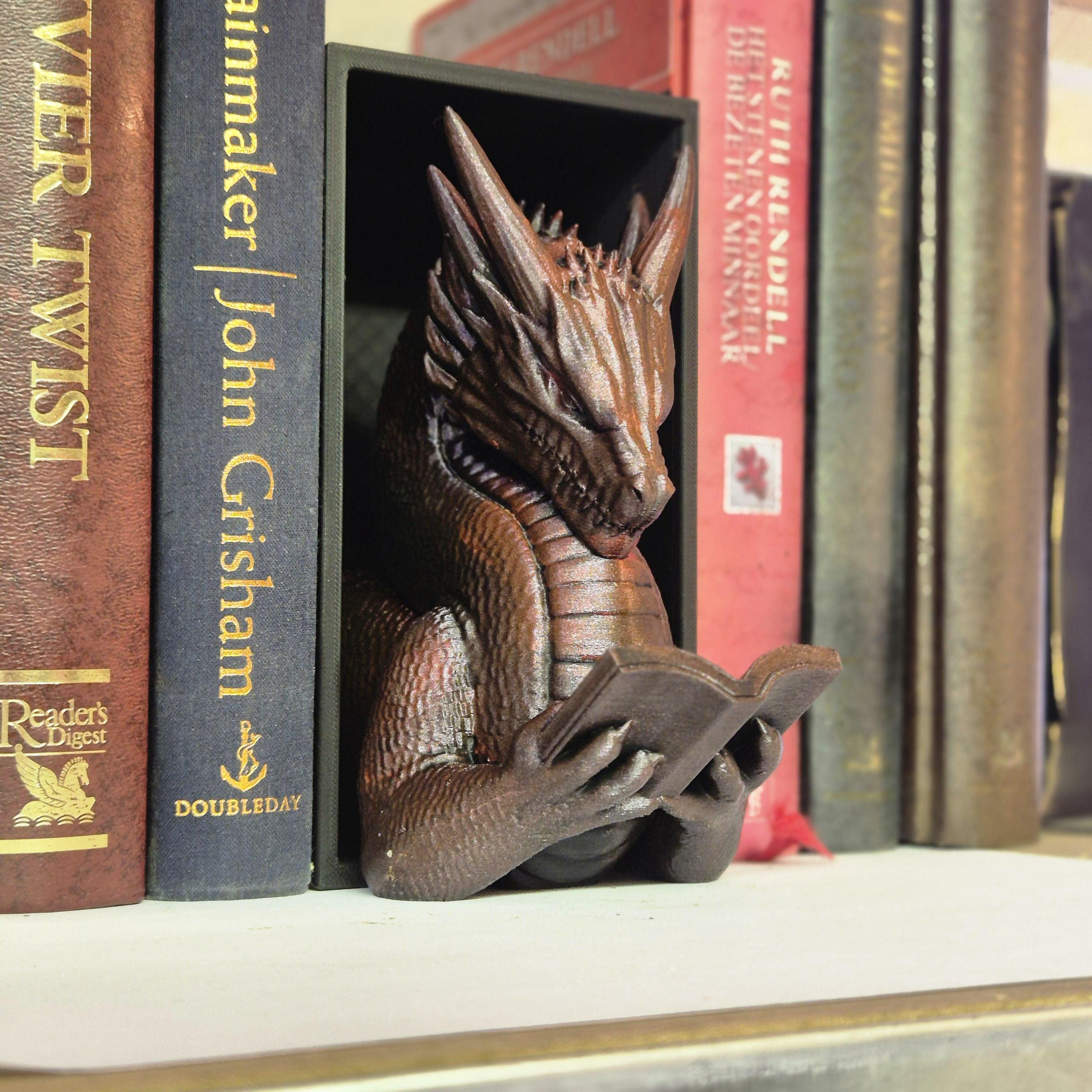 Red reading dragon book nook - fantasy bookshelf decor onyxstorm forthwing