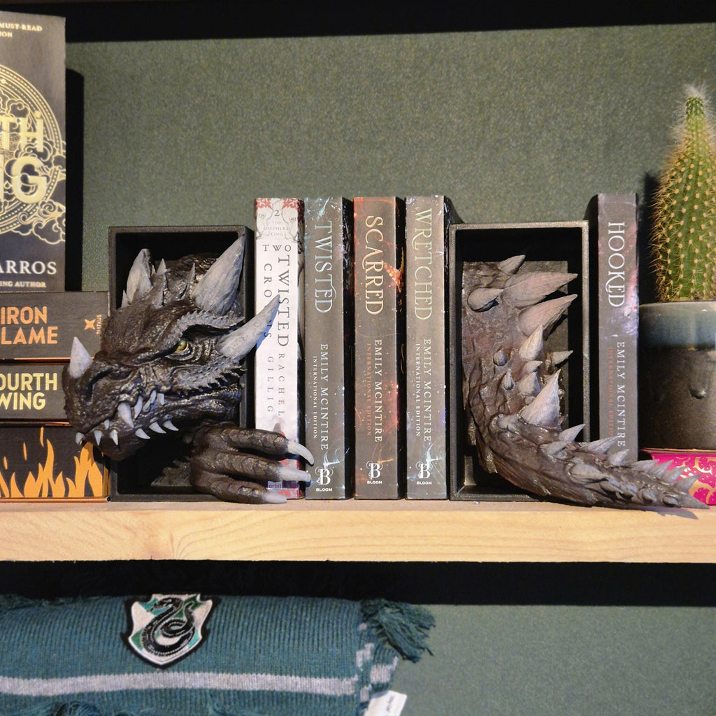 Brown Dragon Head and Tail Book Nook & DnD DM Screen - 2-in-1 Fantasy Set forthwing onyxstorm decor gift