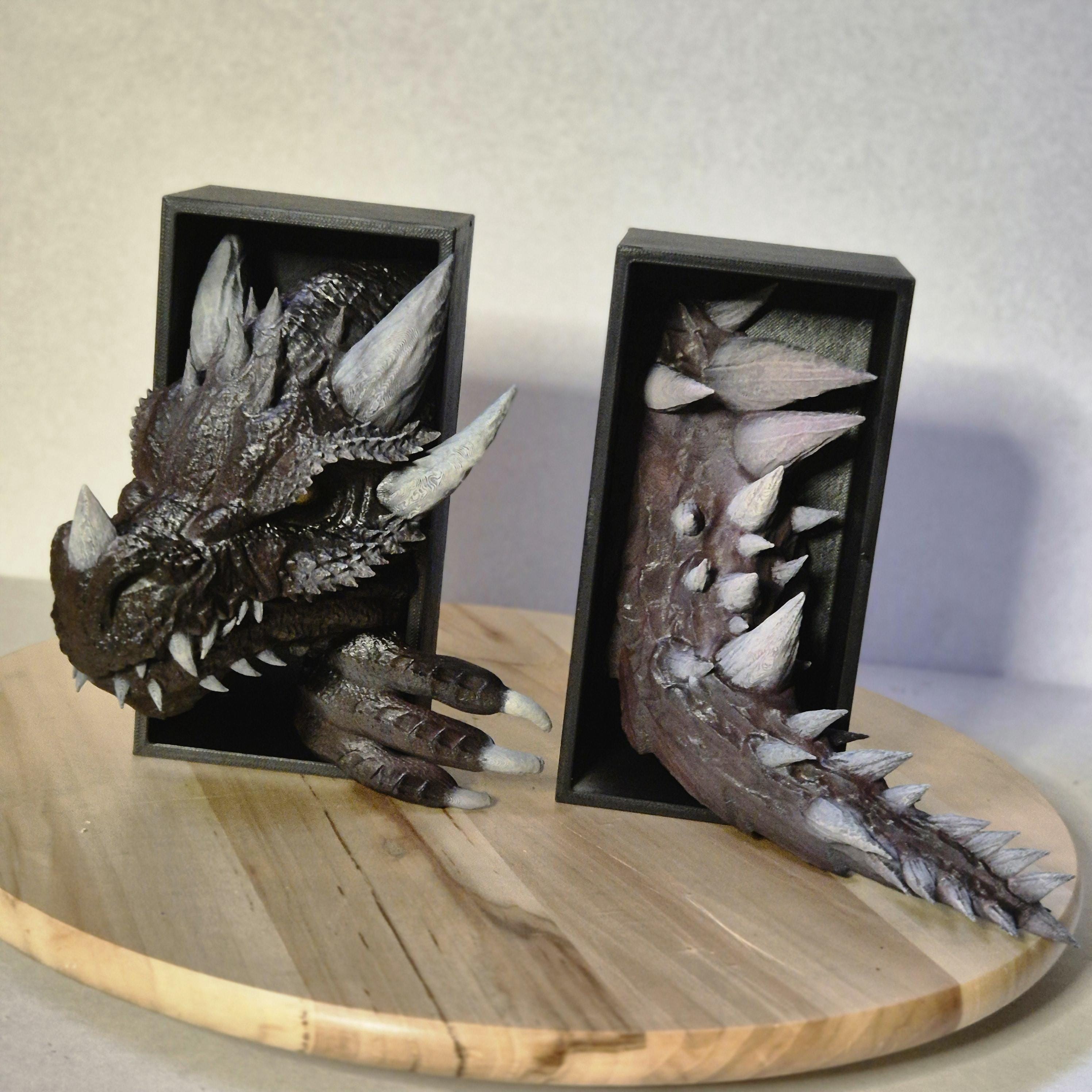 Brown Dragon Head and Tail Book Nook & DnD DM Screen - 2-in-1 Fantasy Set forthwing onyxstorm decor gift
